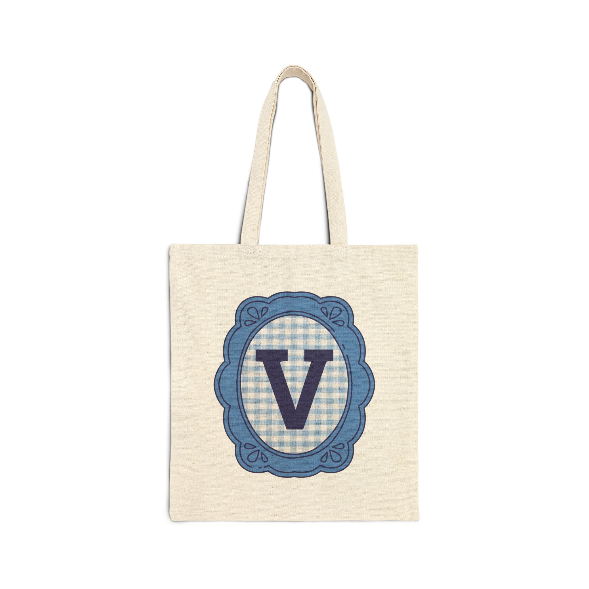 Cute Initial Tote Bag for Daughter, Gingham Birthday Present for Niece, Cousin or Sister, Pretty Matching Bachelorette Tote for Bridesmaid V - Opal and June