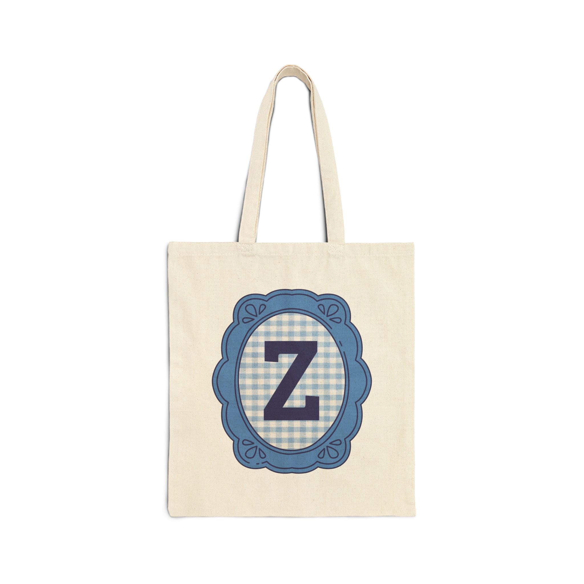 Cute Initial Tote Bag for Daughter, Gingham Birthday Present for Niece, Cousin or Sister, Pretty Matching Bachelorette Tote for Bridesmaid Z - Opal and June