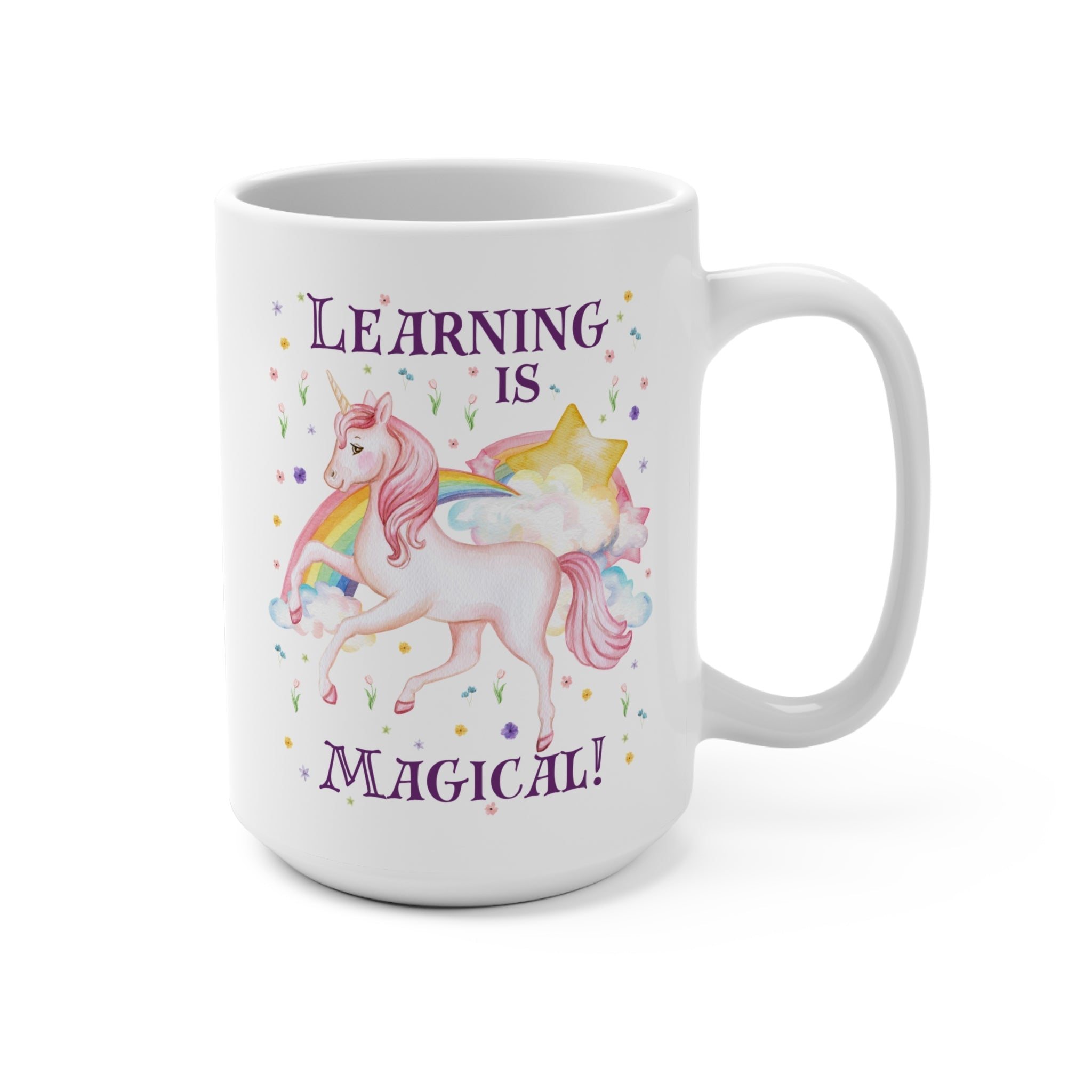 Cute Kindergarten Crew Coffee Mug: Learning is Magical! School Principal Mug with Stars, 90s Aesthetic School Librarian Gift, Boho Unicorn - Opal and June