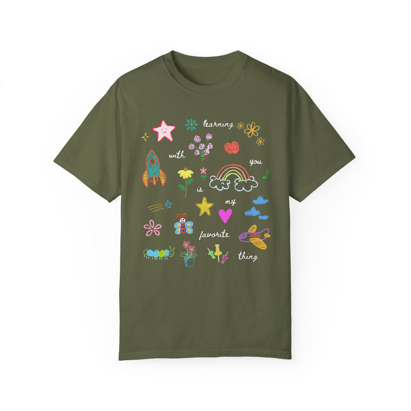 Cute Kindergarten Crew T-Shirt, First Grade Teacher Tee, Adorable Y2K Aesthetic Doodles, School Principal or Librarian Shirt, Back to School - Opal and June