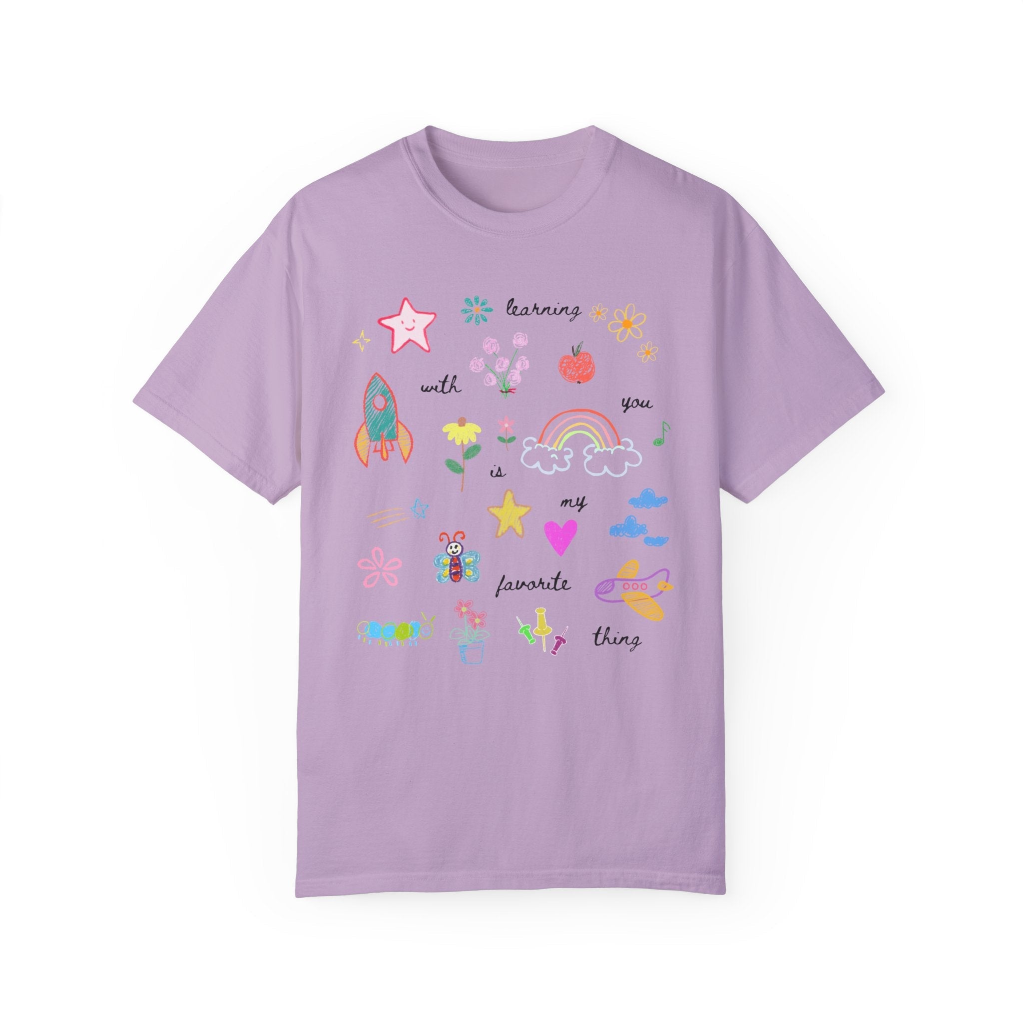 Cute Kindergarten Crew T-Shirt, First Grade Teacher Tee, Adorable Y2K Aesthetic Doodles, School Principal or Librarian Shirt, Back to School - Opal and June