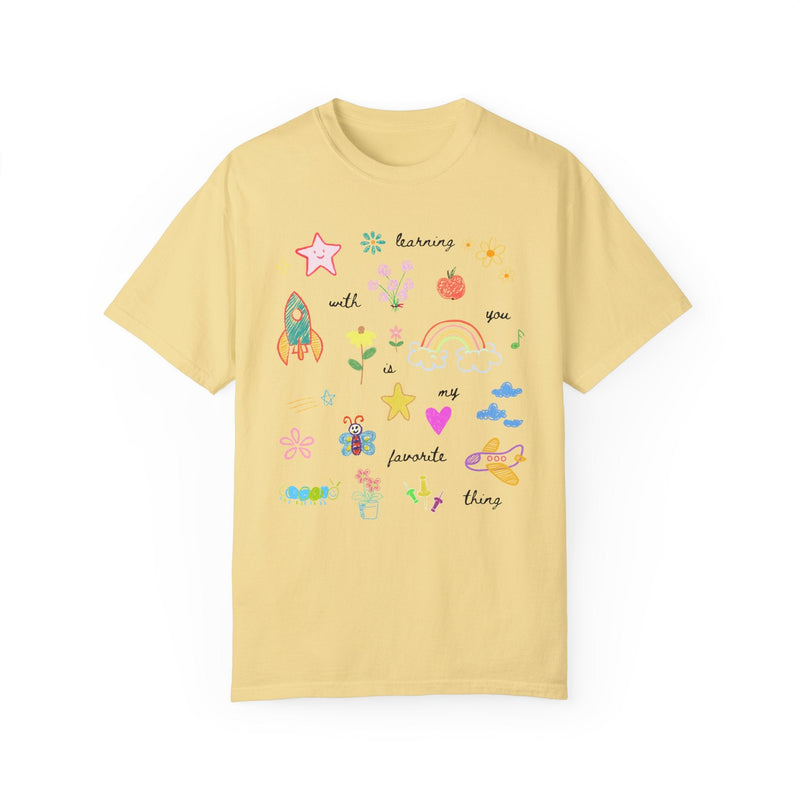 Cute Kindergarten Crew T-Shirt, First Grade Teacher Tee, Adorable Y2K Aesthetic Doodles, School Principal or Librarian Shirt, Back to School - Opal and June