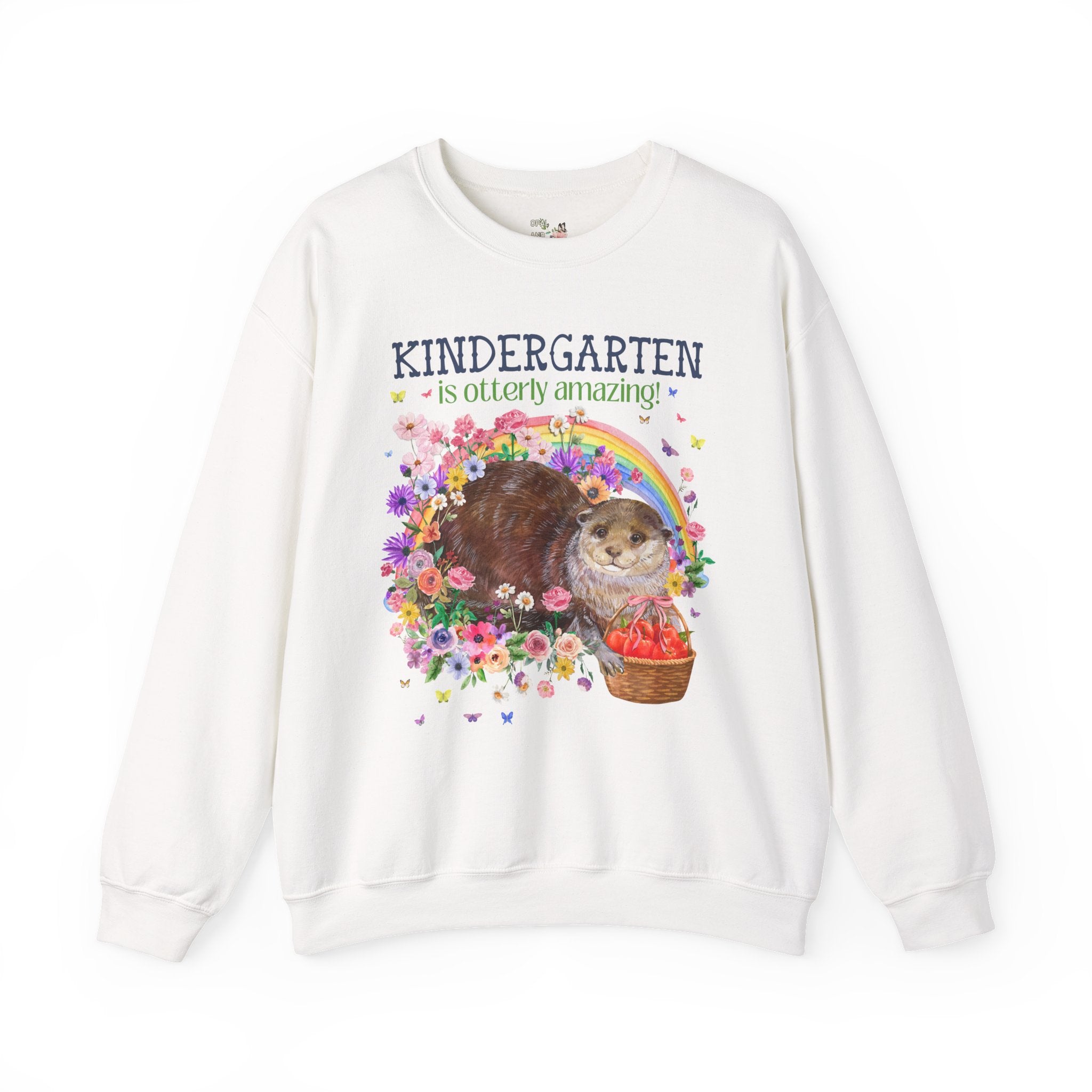 Cute Kindergarten Teacher Sweatshirt with Otter in Flowers, Funny 90s Throwback Animal Lover Crewneck for Back to School, New Teacher Gift - Opal and June