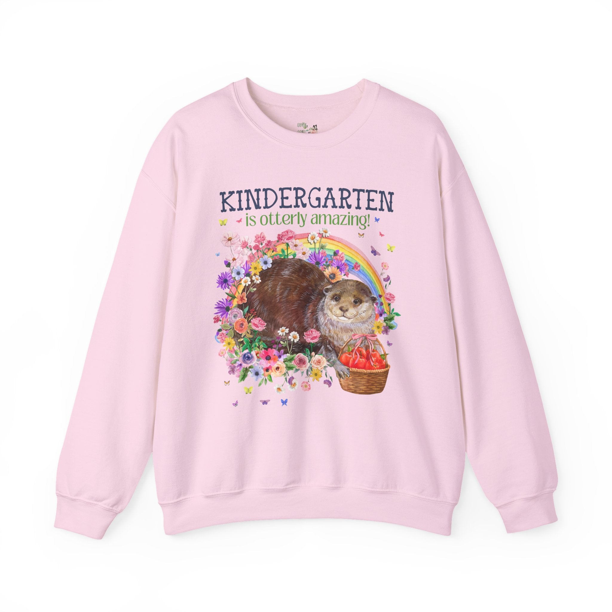 Cute Kindergarten Teacher Sweatshirt with Otter in Flowers, Funny 90s Throwback Animal Lover Crewneck for Back to School, New Teacher Gift - Opal and June