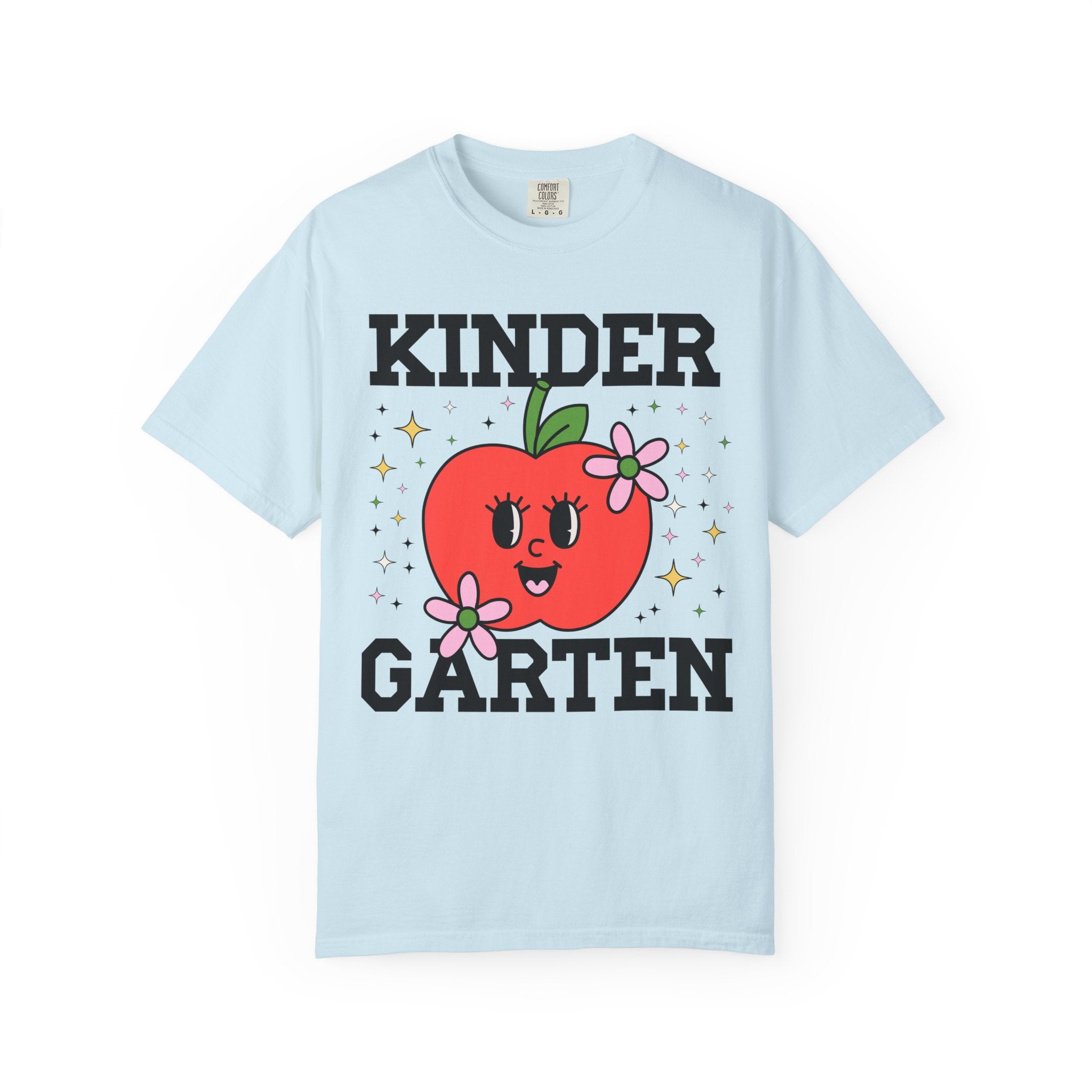 Cute Kindergarten Teacher Tee Shirt with Adorable Retro Apple with Flowers, Teacher Team T-Shirt, Back to School or Meet the Teacher Night - Opal and June