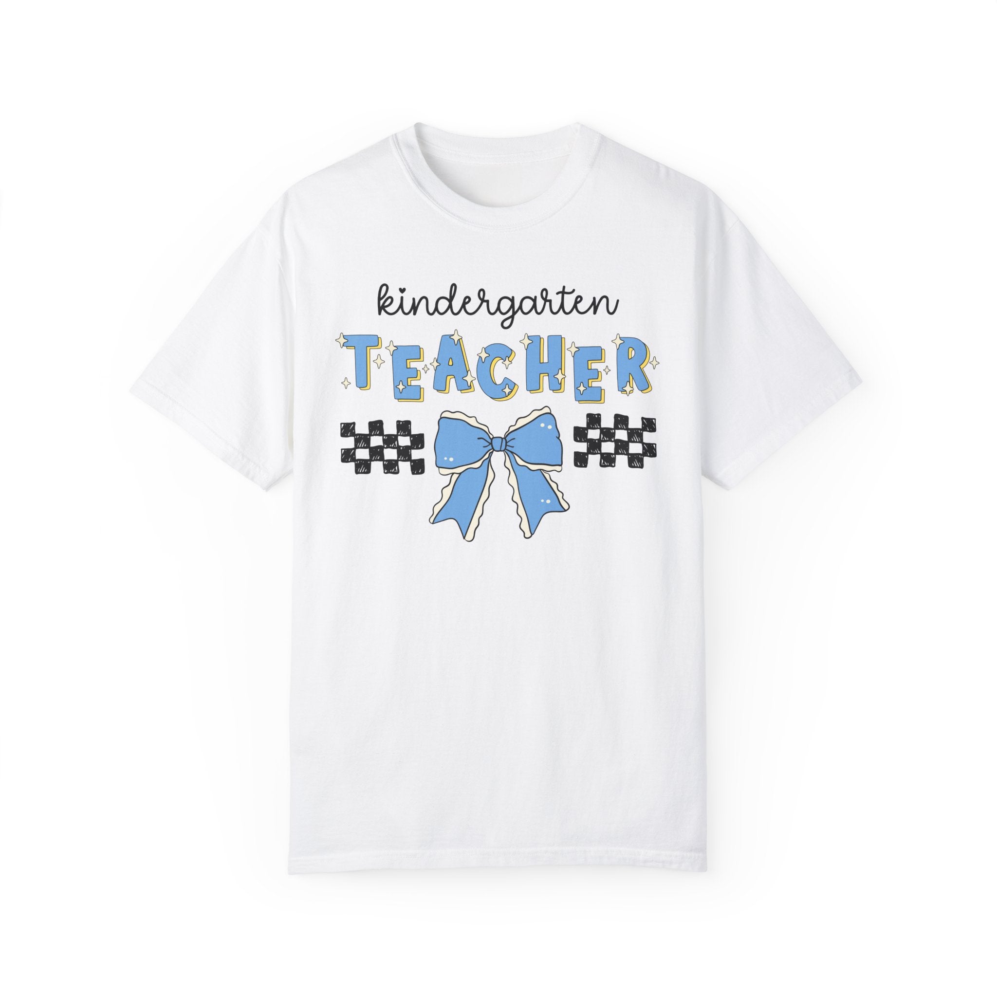 Cute Kindergarten Teacher Tee Shirt with Bow, Kindergarten Crew Matching Teacher T-Shirt for First Day of School or Meet Your Teacher Night - Opal and June