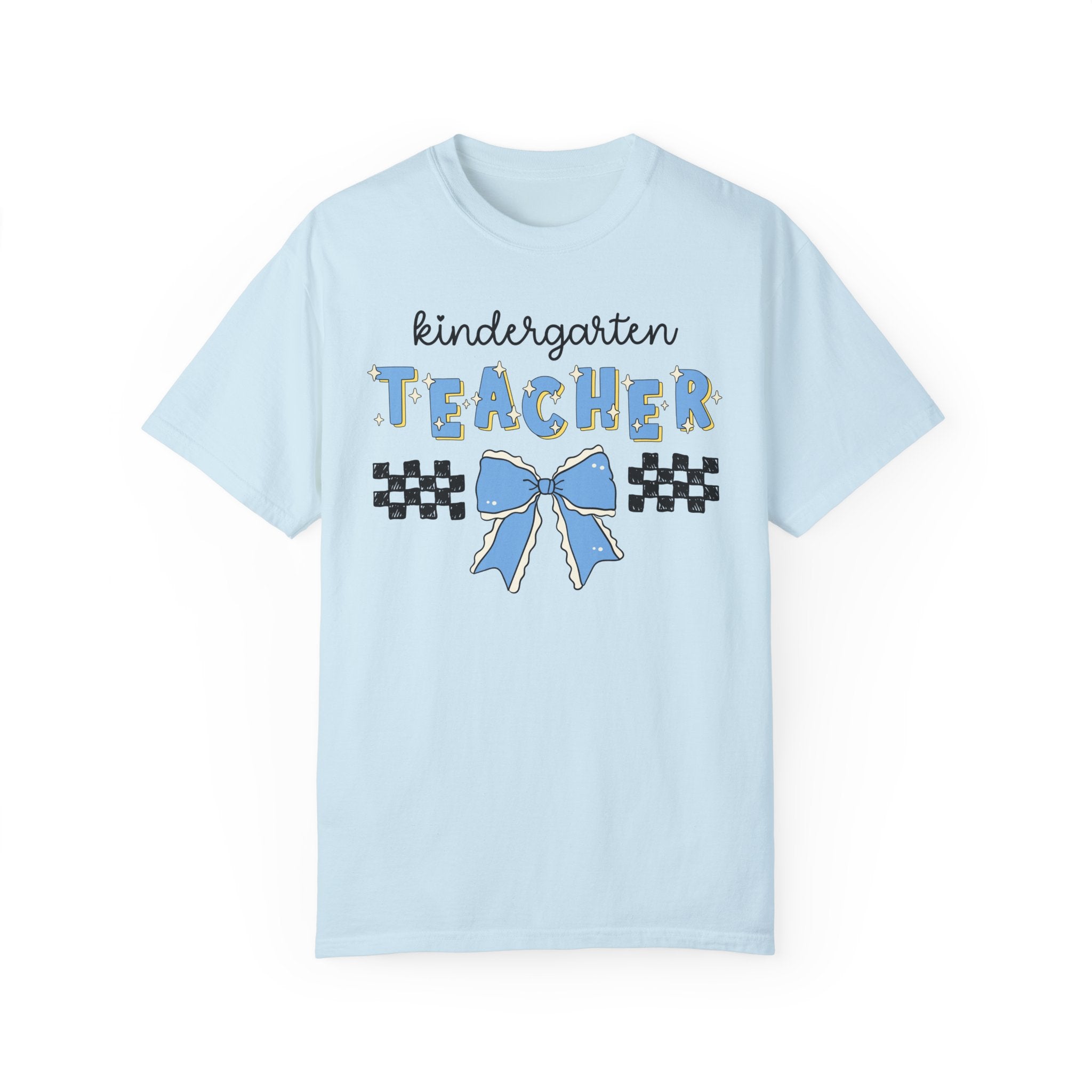 Cute Kindergarten Teacher Tee Shirt with Bow, Kindergarten Crew Matching Teacher T-Shirt for First Day of School or Meet Your Teacher Night - Opal and June