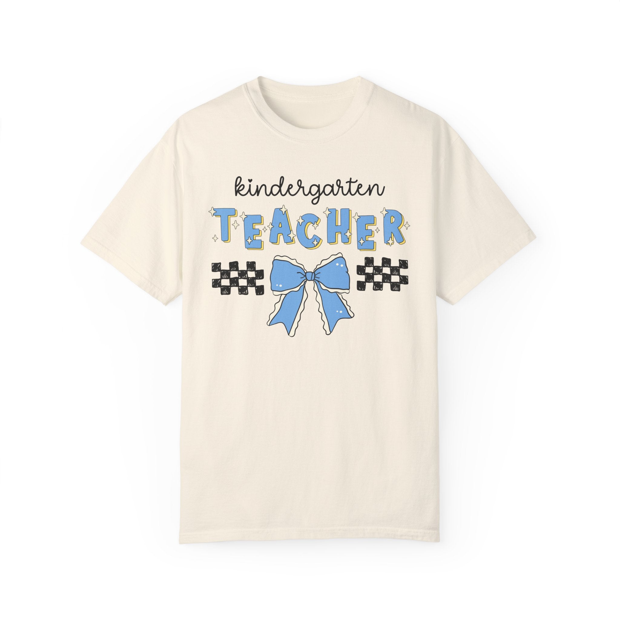 Cute Kindergarten Teacher Tee Shirt with Bow, Kindergarten Crew Matching Teacher T-Shirt for First Day of School or Meet Your Teacher Night - Opal and June