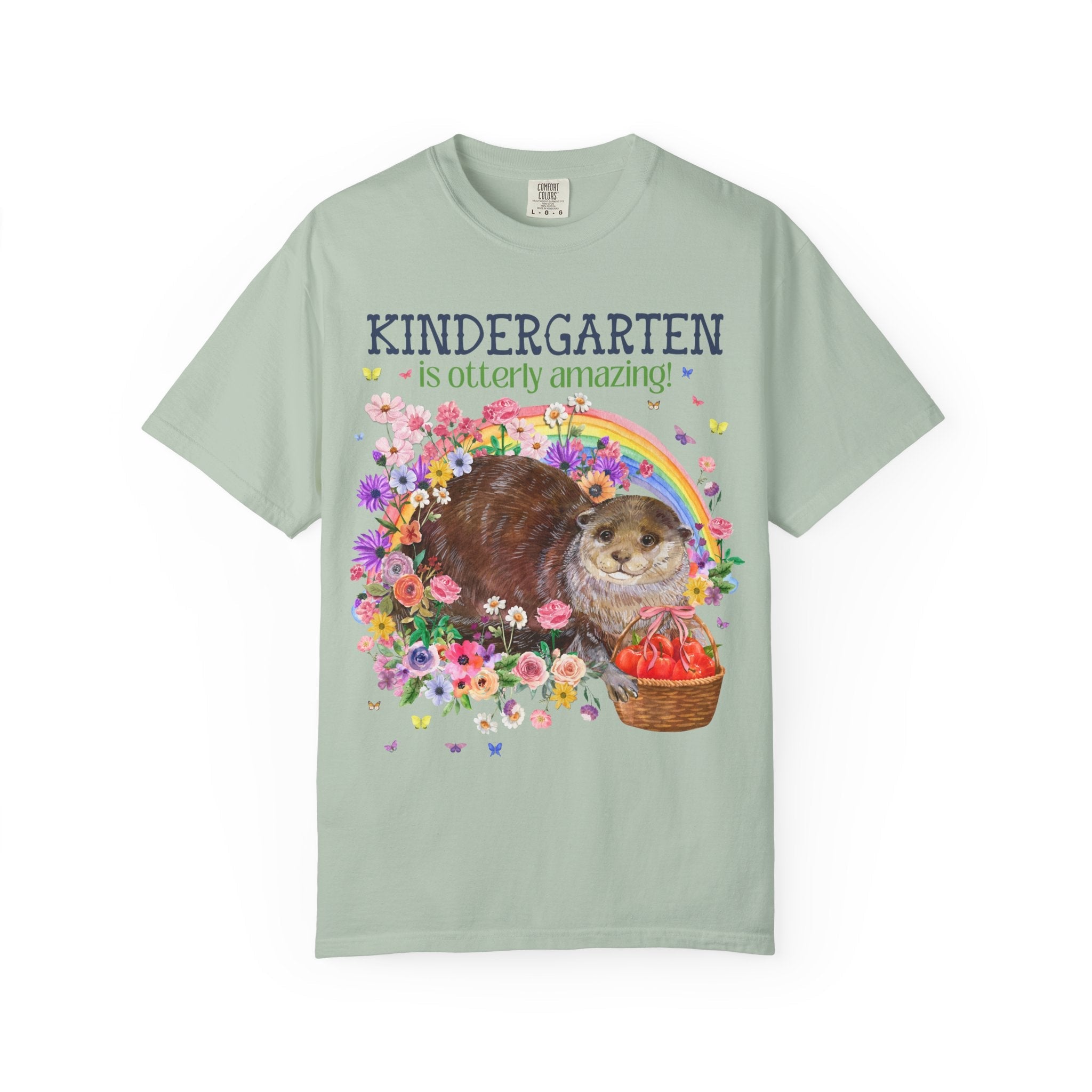 Cute Kindergarten Teacher Tee Shirt with Otter in Flowers, Funny 90s Throwback Animal Lover T-Shirt for Back to School, New Teacher Gift - Opal and June
