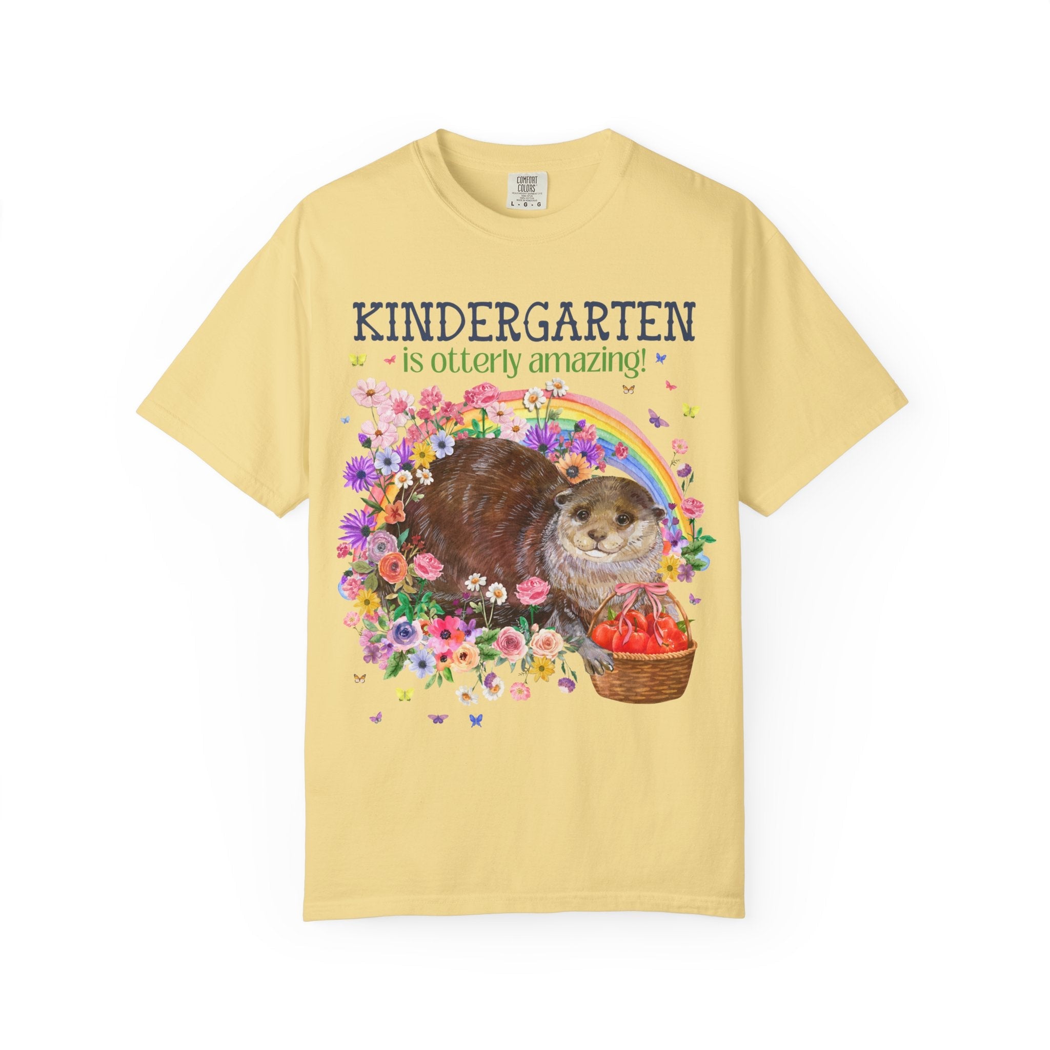 Cute Kindergarten Teacher Tee Shirt with Otter in Flowers, Funny 90s Throwback Animal Lover T-Shirt for Back to School, New Teacher Gift - Opal and June