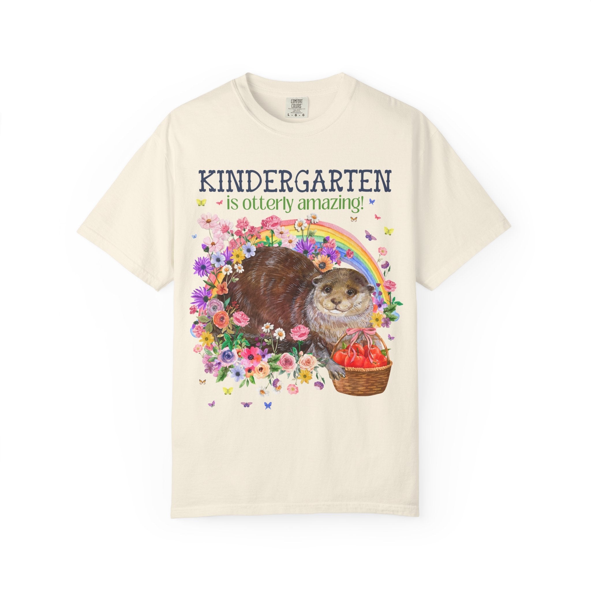 Cute Kindergarten Teacher Tee Shirt with Otter in Flowers, Funny 90s Throwback Animal Lover T-Shirt for Back to School, New Teacher Gift - Opal and June