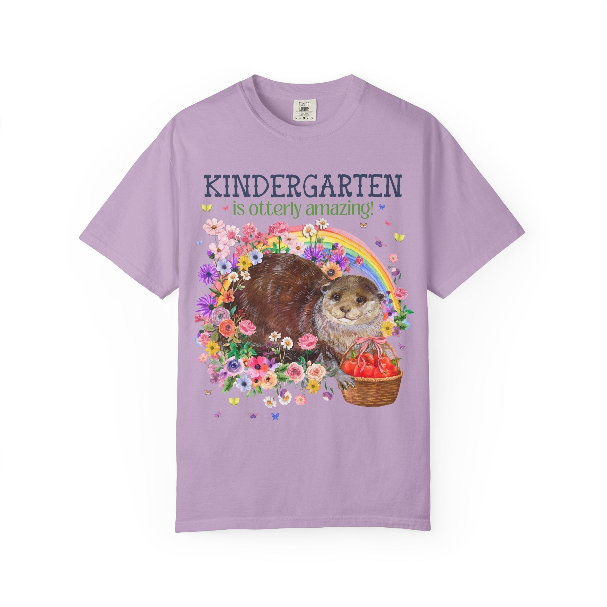 Cute Kindergarten Teacher Tee Shirt with Otter in Flowers, Funny 90s Throwback Animal Lover T-Shirt for Back to School, New Teacher Gift - Opal and June