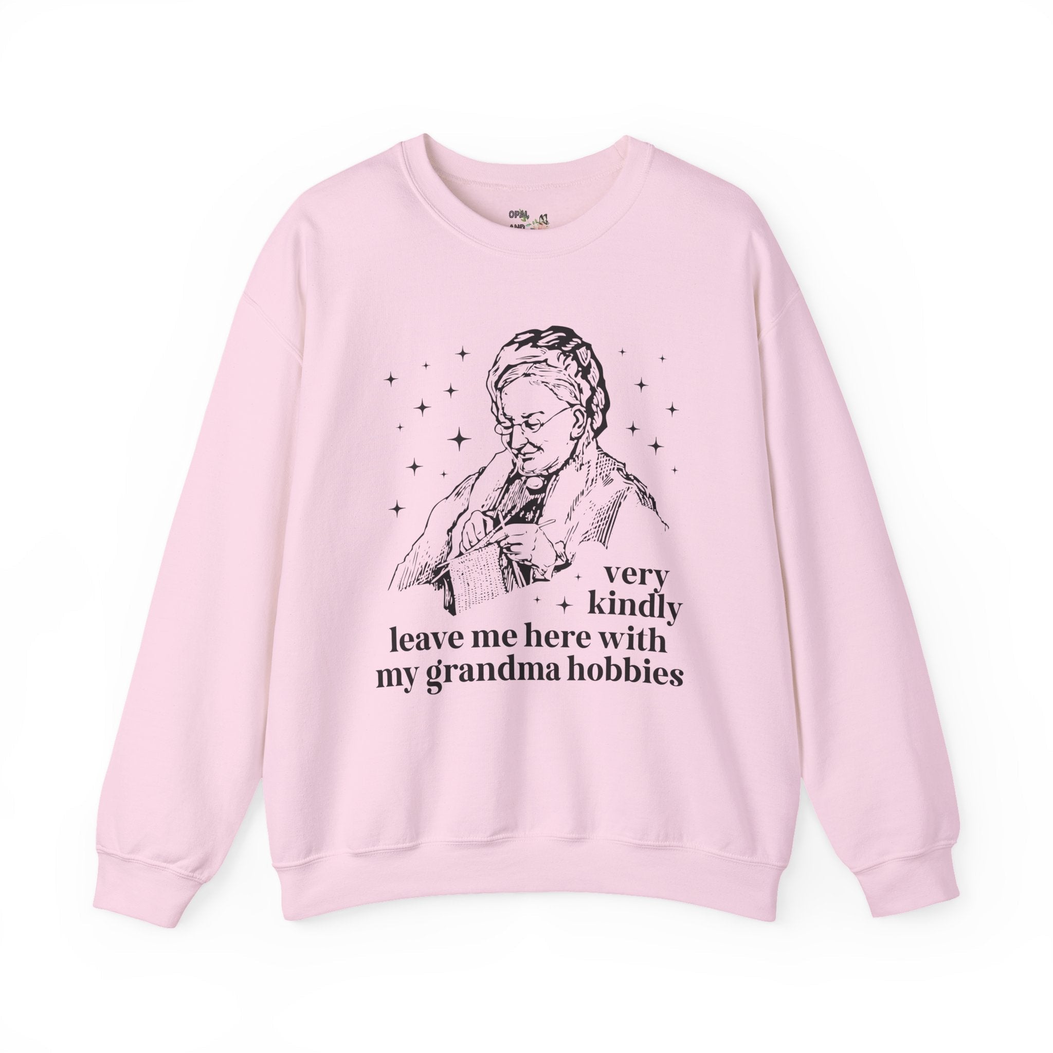 Cute Knitting Lover Sweatshirt for Daughter or Sister Who Knits: Leave Me Alone with My Grandma Hobbies, Funny Sarcastic Crewneck with Stars - Opal and June