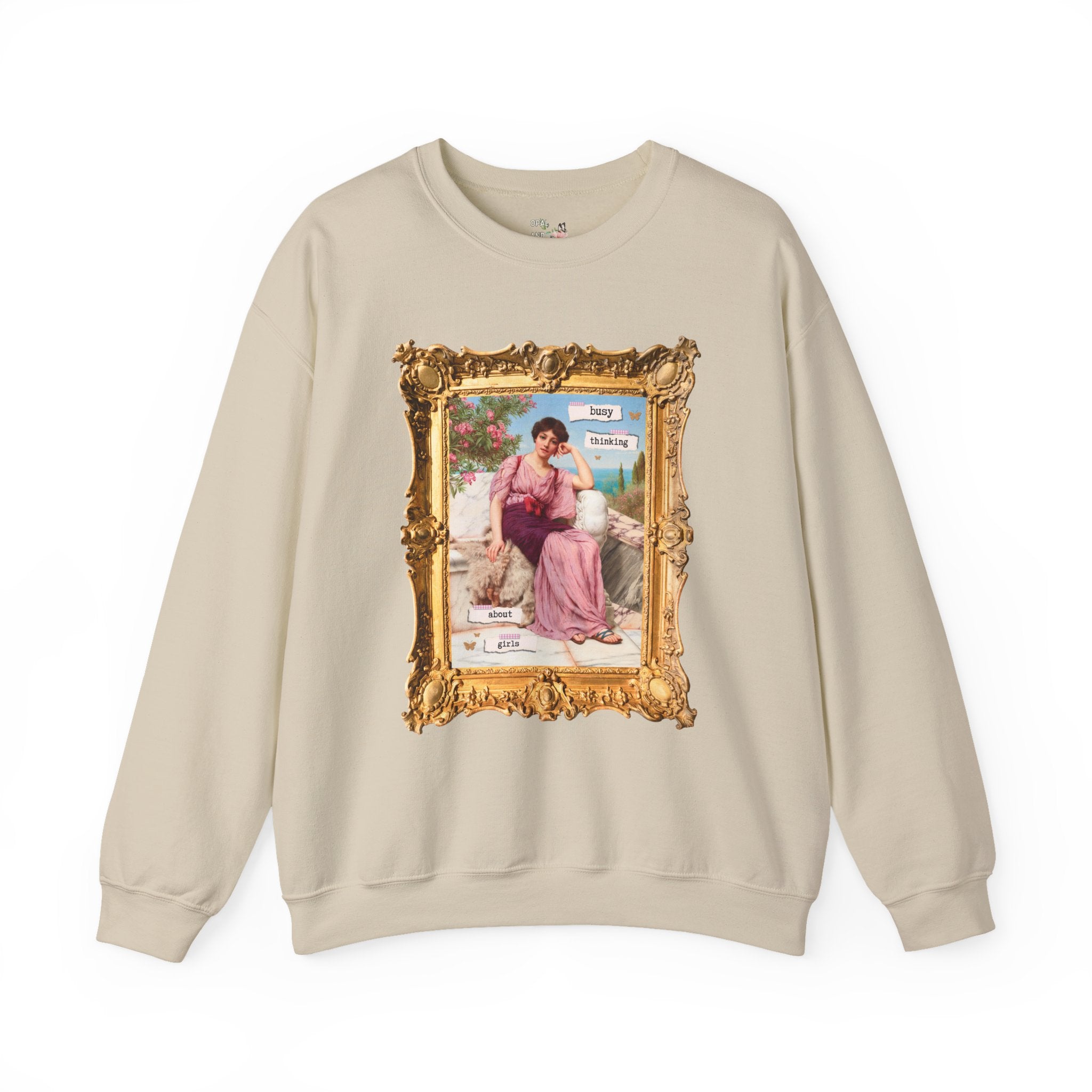 Cute Lesbian Sweatshirt: Busy Thinking Abut Girls, Funny Saying Pride Month Shirt for Gay Sister, John William Goddard Art History Painting - Opal and June