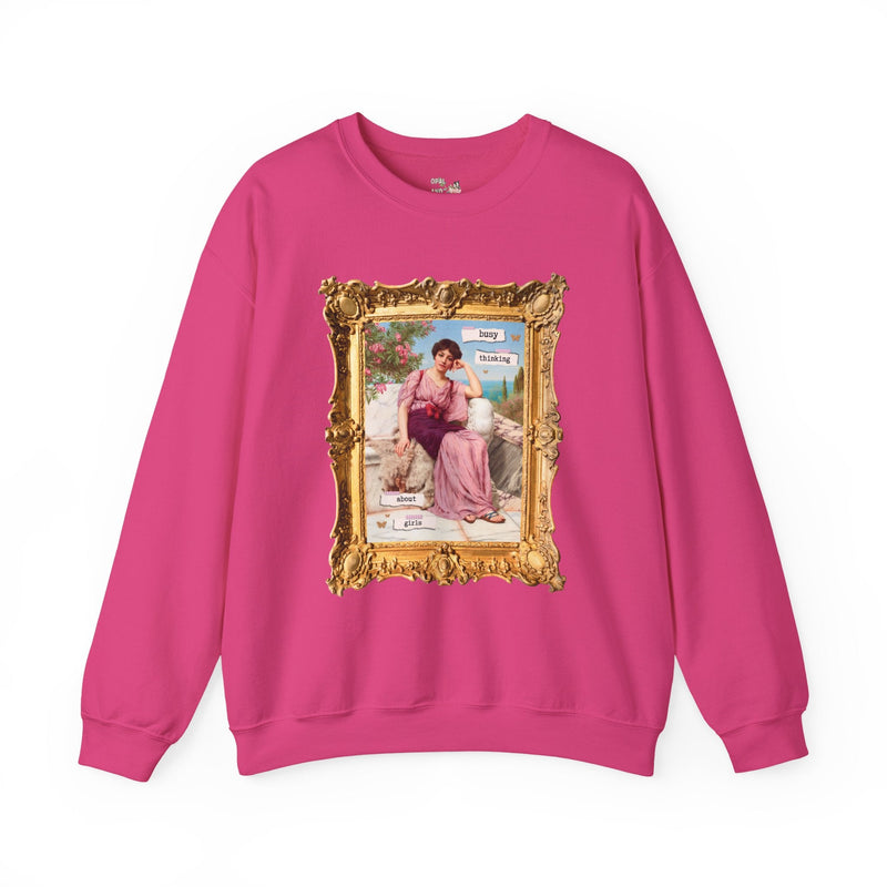 Cute Lesbian Sweatshirt: Busy Thinking Abut Girls, Funny Saying Pride Month Shirt for Gay Sister, John William Goddard Art History Painting - Opal and June