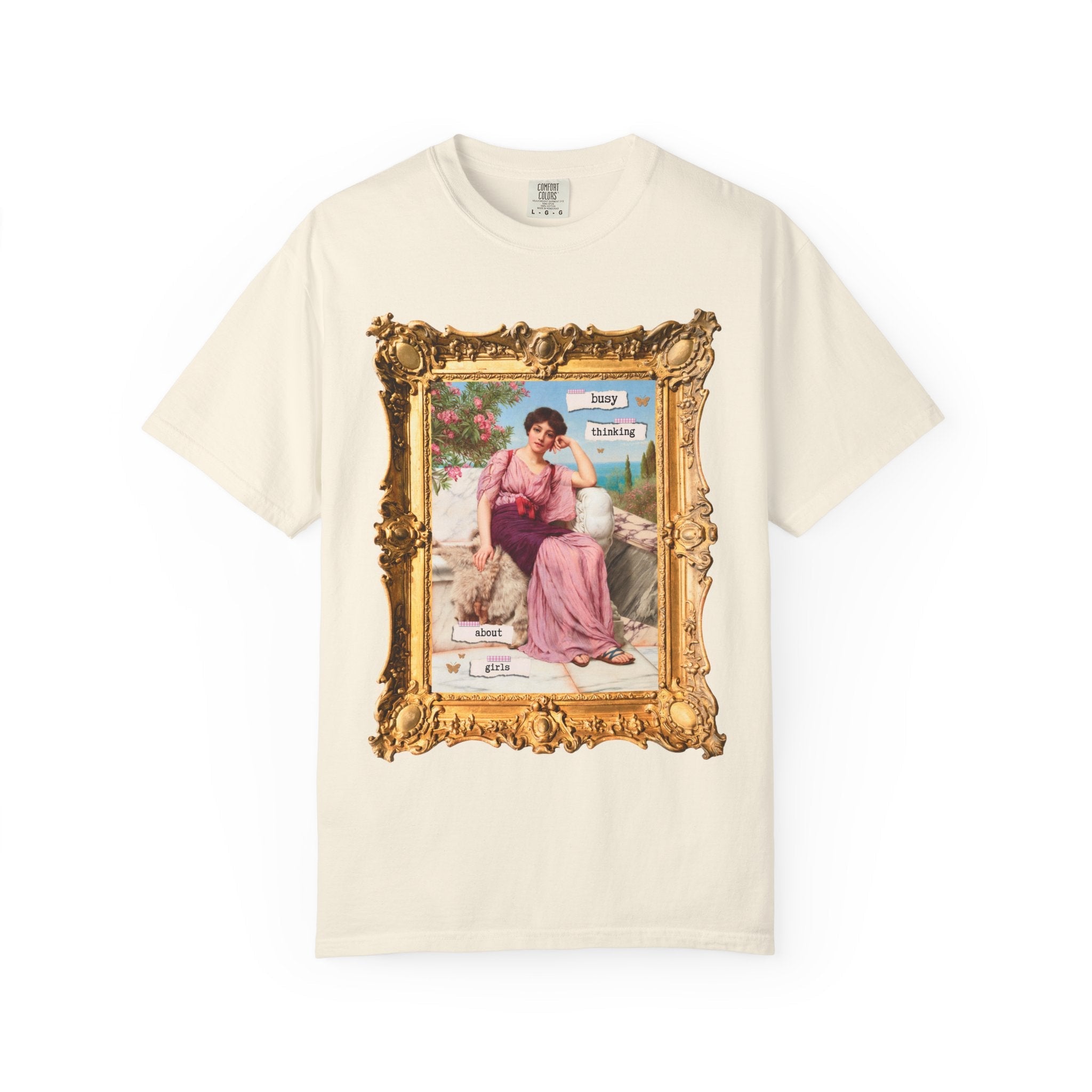 Cute Lesbian Tee Shirt: Busy Thinking Abut Girls, Funny Saying Pride Month T-Shirt for Gay Sister, John William Goddard Art History Painting - Opal and June