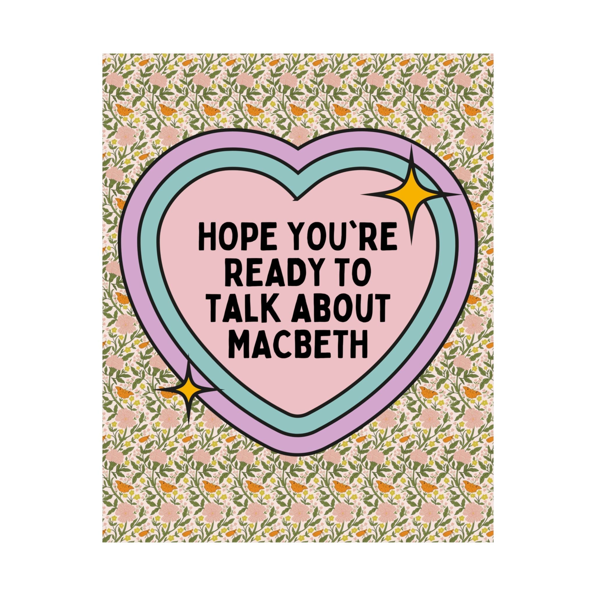 Cute Macbeth William Shakespeare Poster Print for High School English Department or Literature Professor, Colorful Bookish Gift for Actor - Opal and June