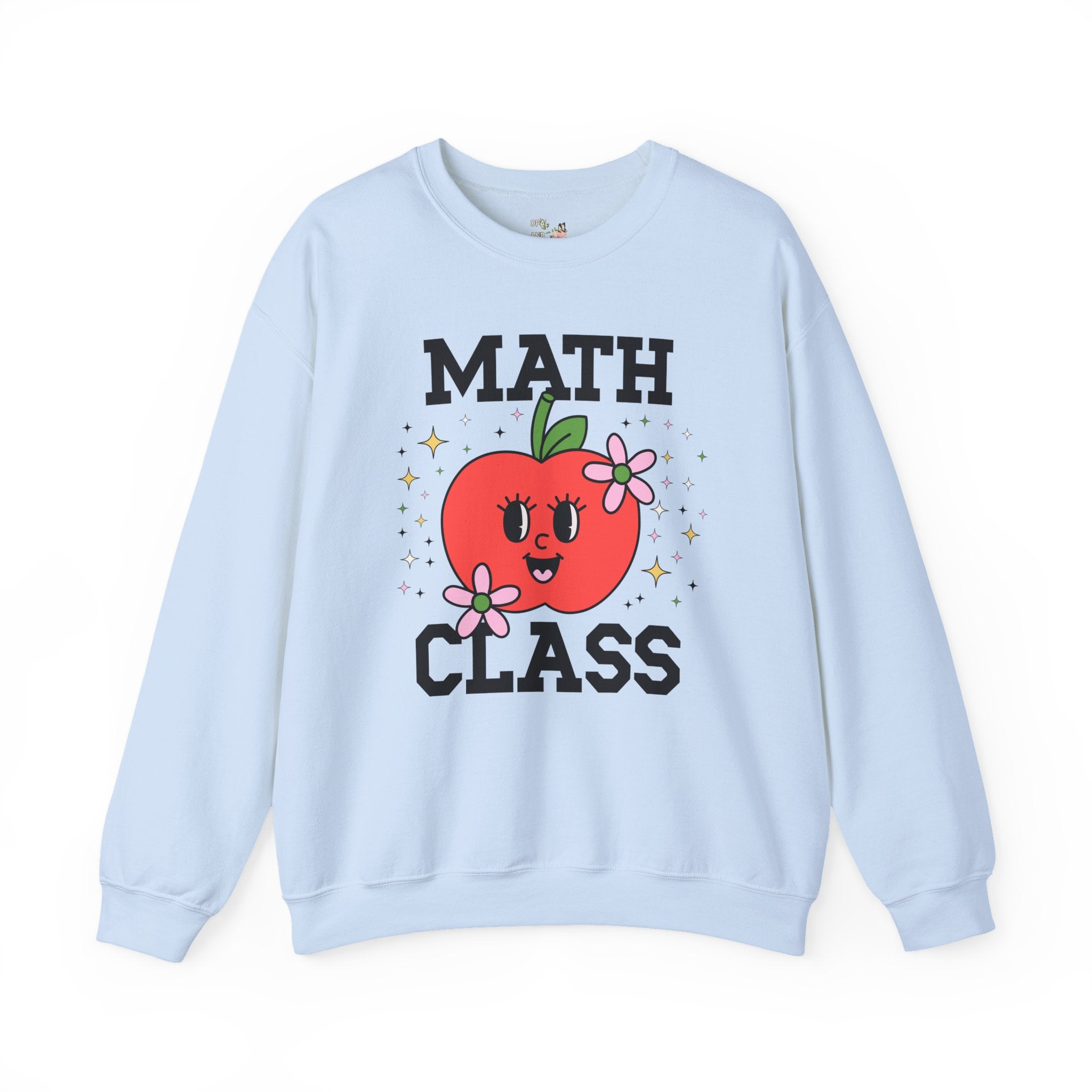 Cute Math Teacher Sweatshirt with Adorable Retro Apple with Flowers, Silly Teacher Team Shirt, Back to School or Meet the Teacher Night - Opal and June