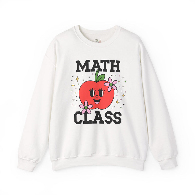 Cute Math Teacher Sweatshirt with Adorable Retro Apple with Flowers, Silly Teacher Team Shirt, Back to School or Meet the Teacher Night - Opal and June