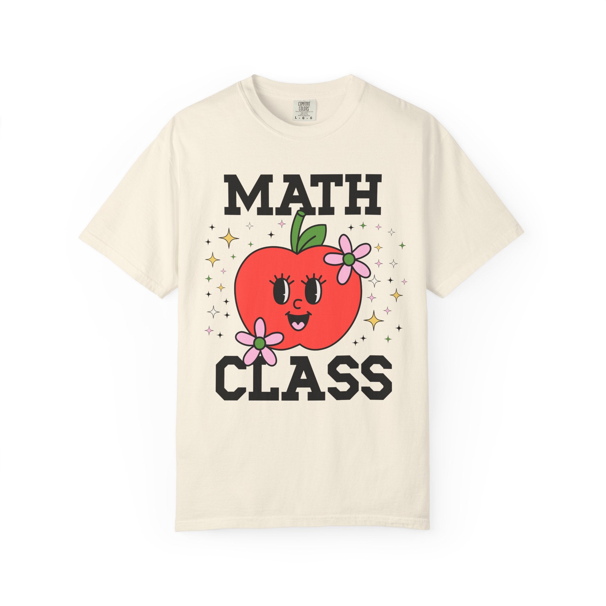 Cute Math Teacher Tee Shirt with Adorable Retro Apple with Flowers, Silly Teacher Team T-Shirt, Back to School or Meet the Teacher Night - Opal and June