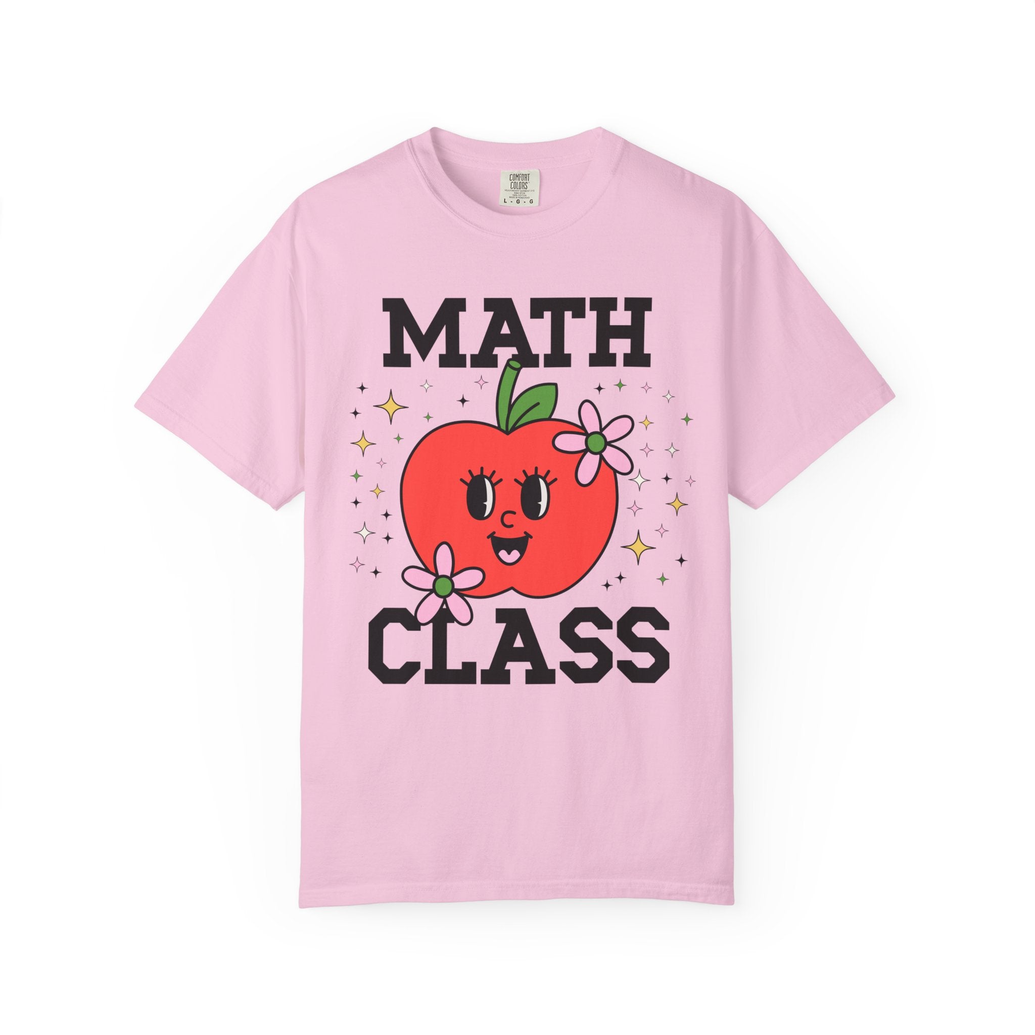 Cute Math Teacher Tee Shirt with Adorable Retro Apple with Flowers, Silly Teacher Team T-Shirt, Back to School or Meet the Teacher Night - Opal and June