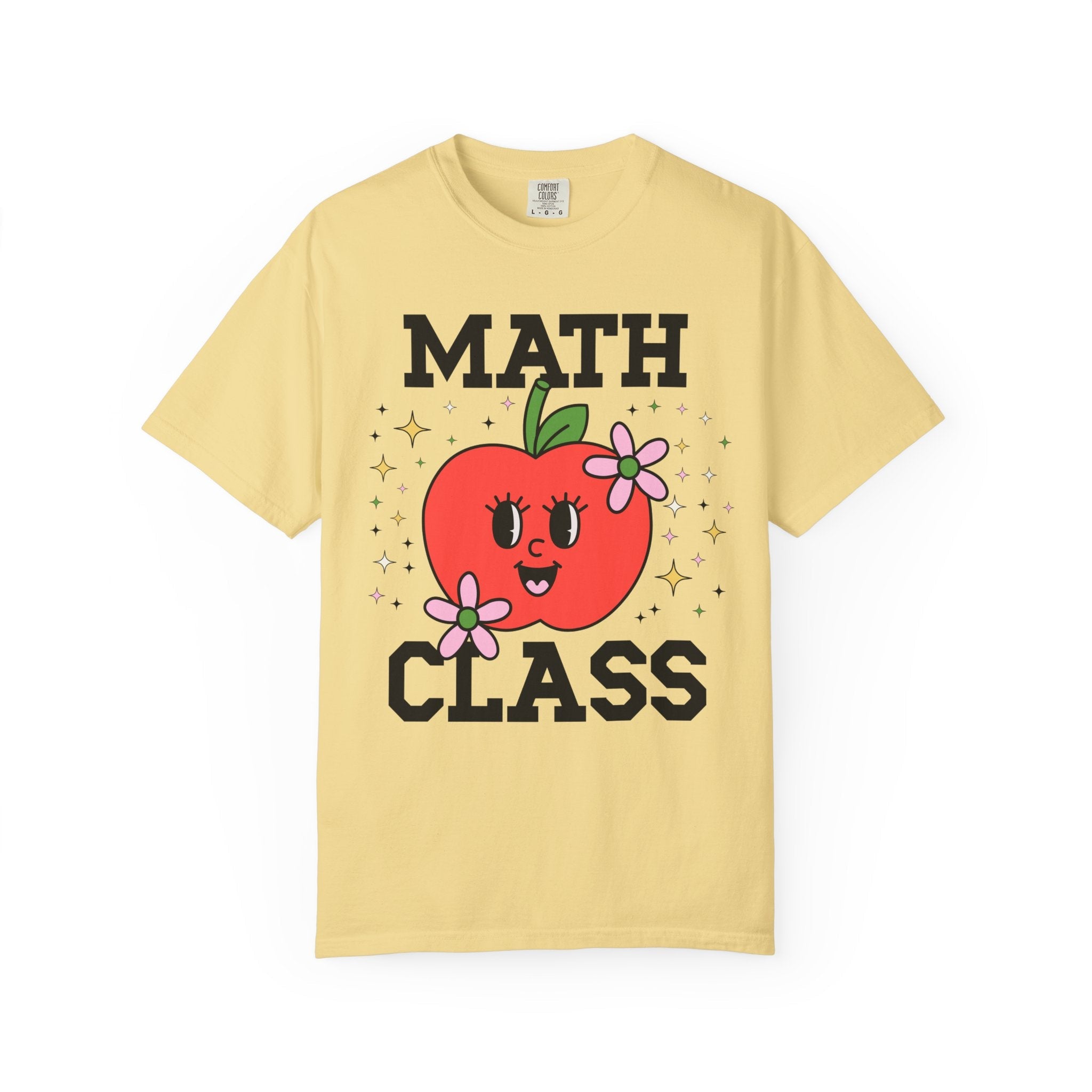 Cute Math Teacher Tee Shirt with Adorable Retro Apple with Flowers, Silly Teacher Team T-Shirt, Back to School or Meet the Teacher Night - Opal and June