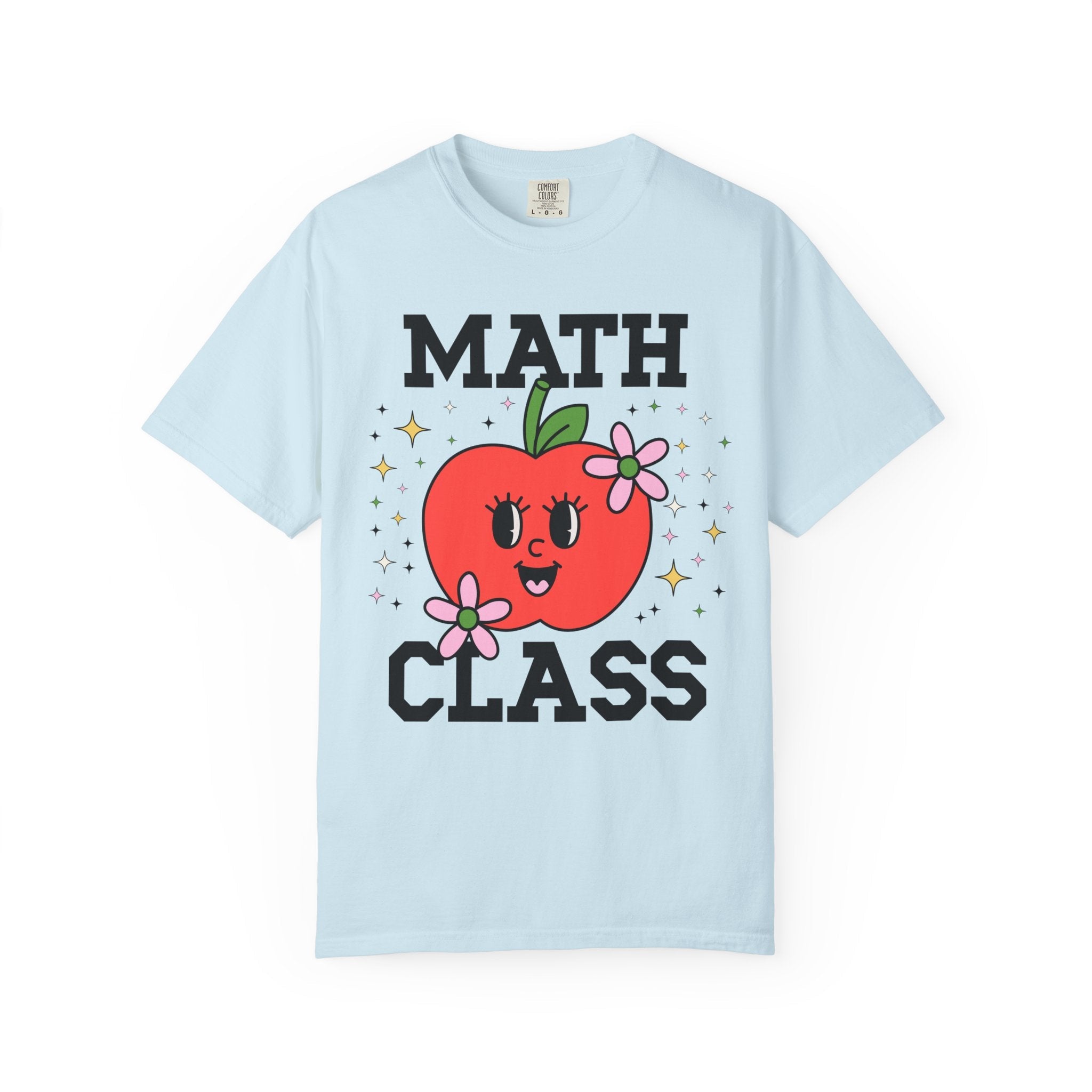 Cute Math Teacher Tee Shirt with Adorable Retro Apple with Flowers, Silly Teacher Team T-Shirt, Back to School or Meet the Teacher Night - Opal and June