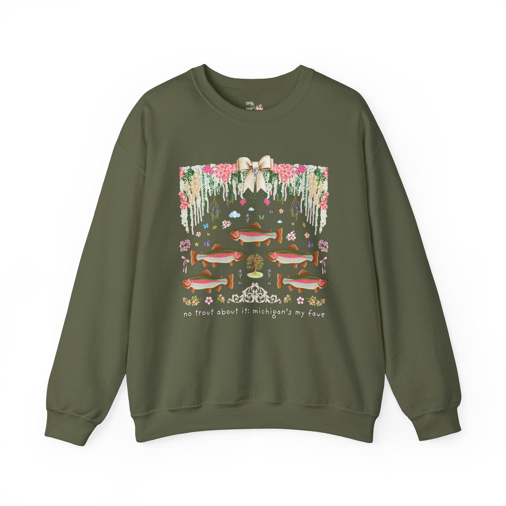 Cute Michigan Sweatshirt with Flowers and Bow: Cottagecore Fish and Boho Apple Shirt, Funny Saying, Butterfly Lover Floral Aesthetic Gift - Opal and June