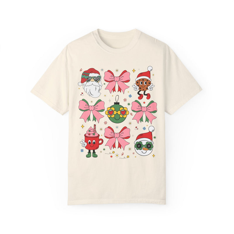 Cute Pastel Christmas T-Shirt with Groovy Coquette Bows - Opal and June