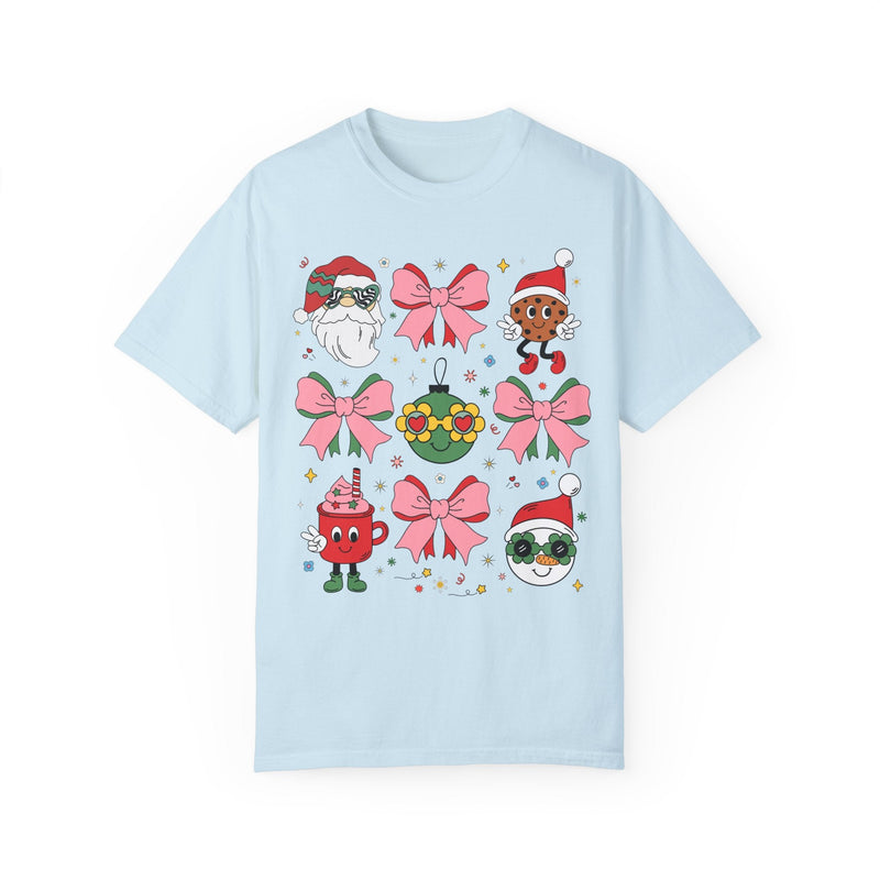 Cute Pastel Christmas T-Shirt with Groovy Coquette Bows - Opal and June