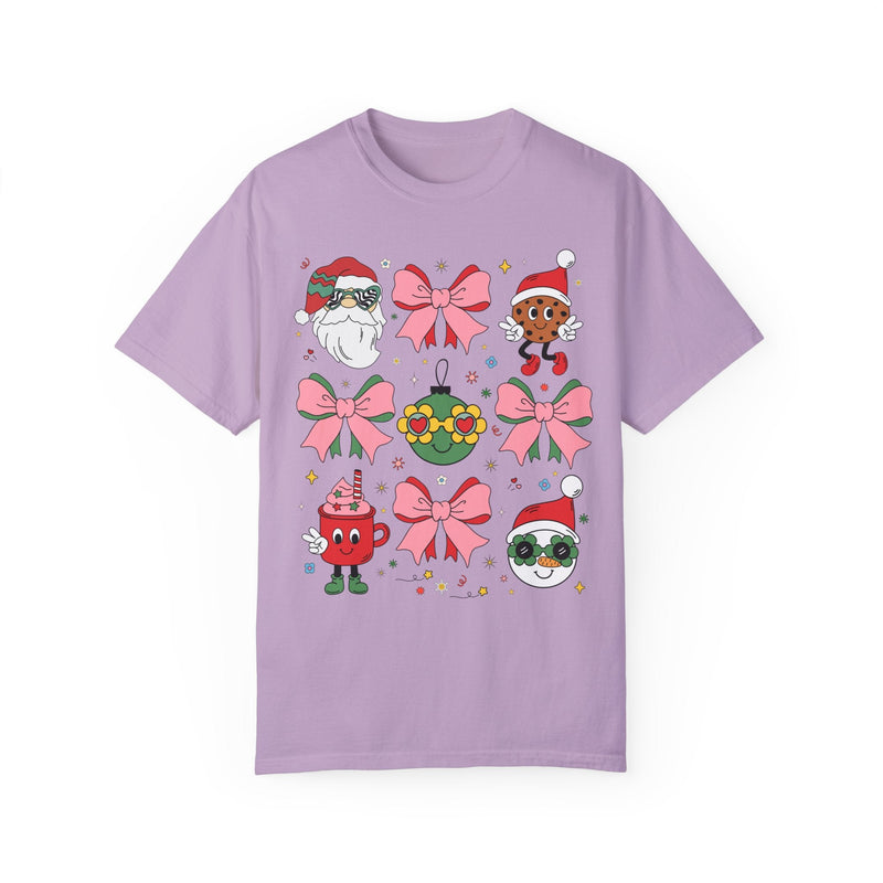 Cute Pastel Christmas T-Shirt with Groovy Coquette Bows - Opal and June