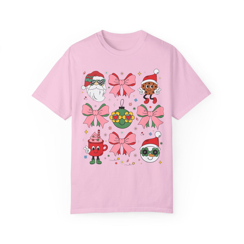 Cute Pastel Christmas T-Shirt with Groovy Coquette Bows - Opal and June