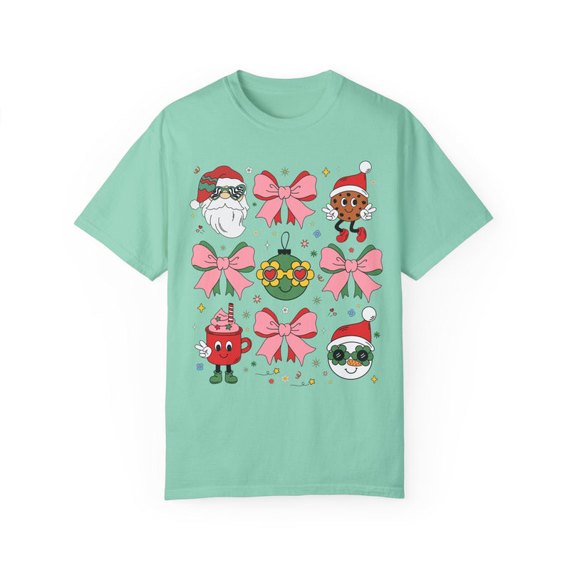 Cute Pastel Christmas T-Shirt with Groovy Coquette Bows - Opal and June