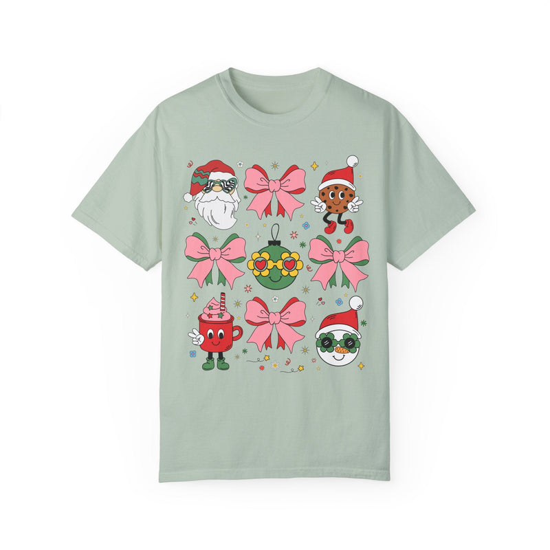 Cute Pastel Christmas T-Shirt with Groovy Coquette Bows - Opal and June