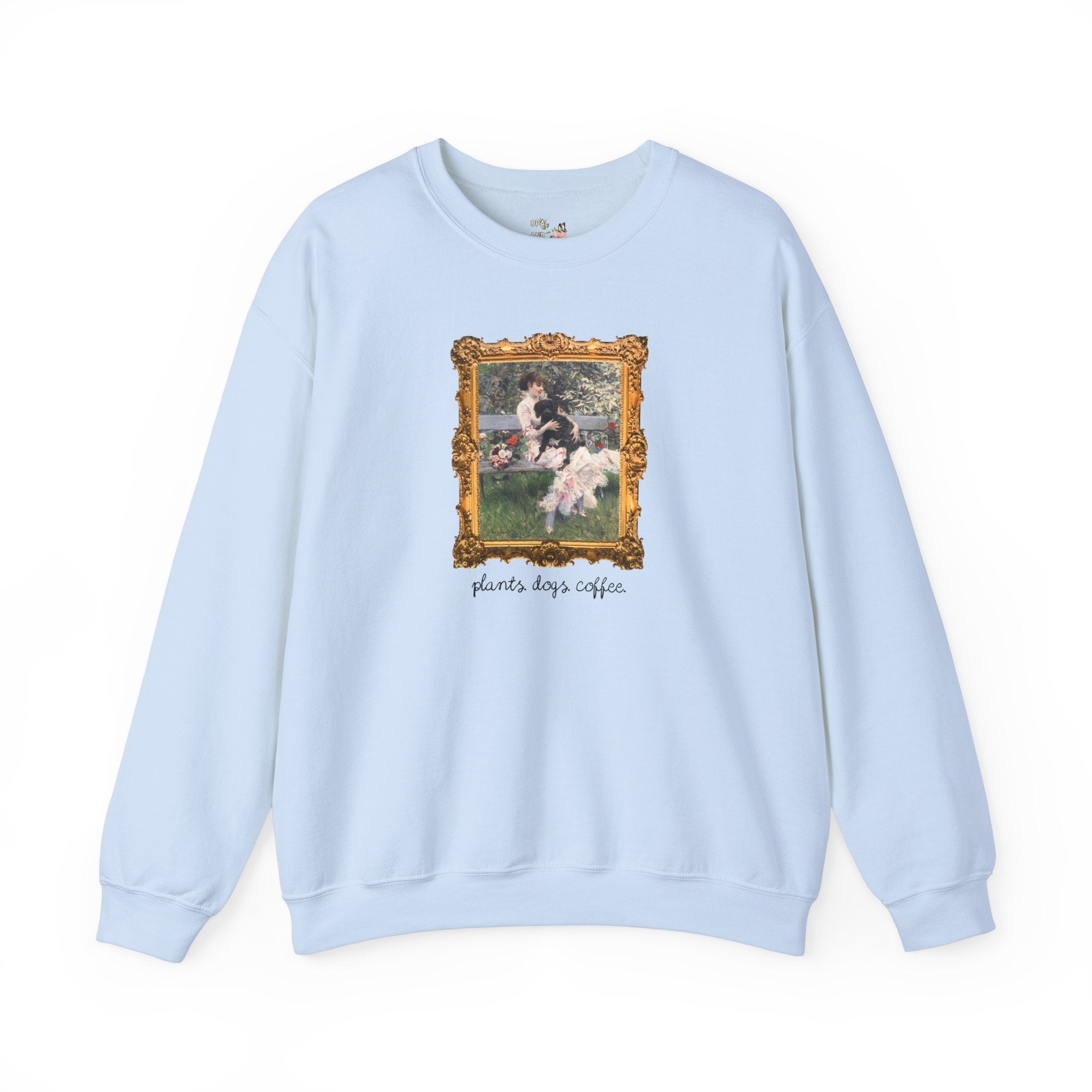 Cute Plant Sweatshirt for Art Historian Who Loves Gardening and Coffee, Cute Mother's Day Gift for Dog Lover, Gardening Gift for Grandma - Opal and June