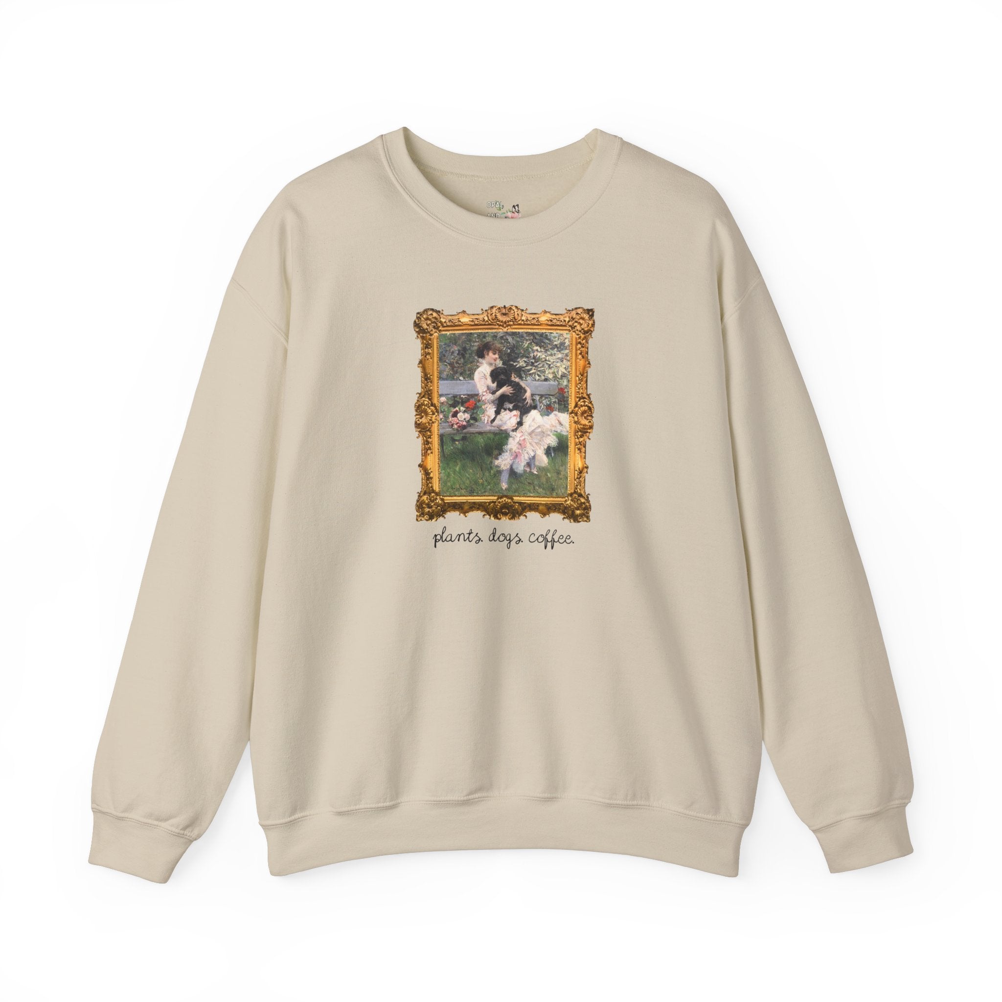 Cute Plant Sweatshirt for Art Historian Who Loves Gardening and Coffee, Cute Mother's Day Gift for Dog Lover, Gardening Gift for Grandma - Opal and June