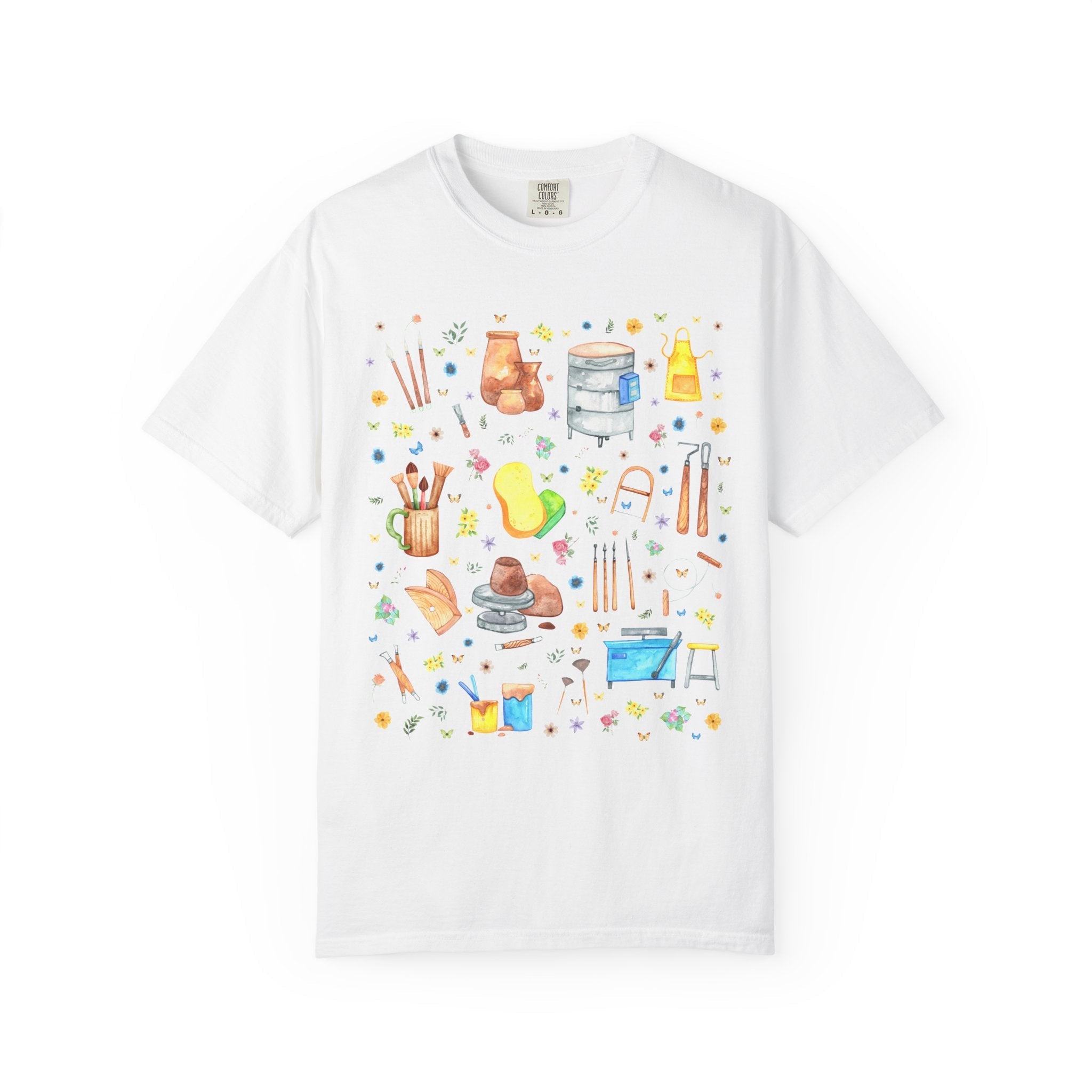 Cute Pottery Tee Shirt for Ceramic Artist: Boho Whimsigoth T-Shirt for Friend Who Loves Pottery, High School Art Teacher Gift with Flowers - Opal and June
