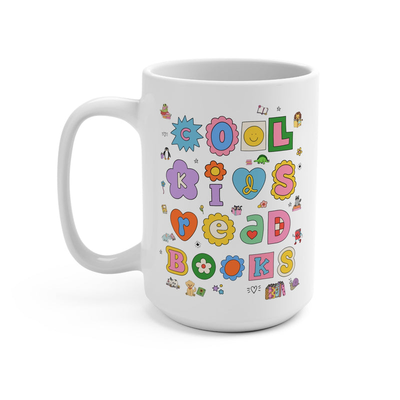 Cute Reading Teacher 15 Oz Coffee Mug School Librarian, Elementary School Teacher, Adorable Y2K Aesthetic Mug, Book Lover Cup for Reader - Opal and June