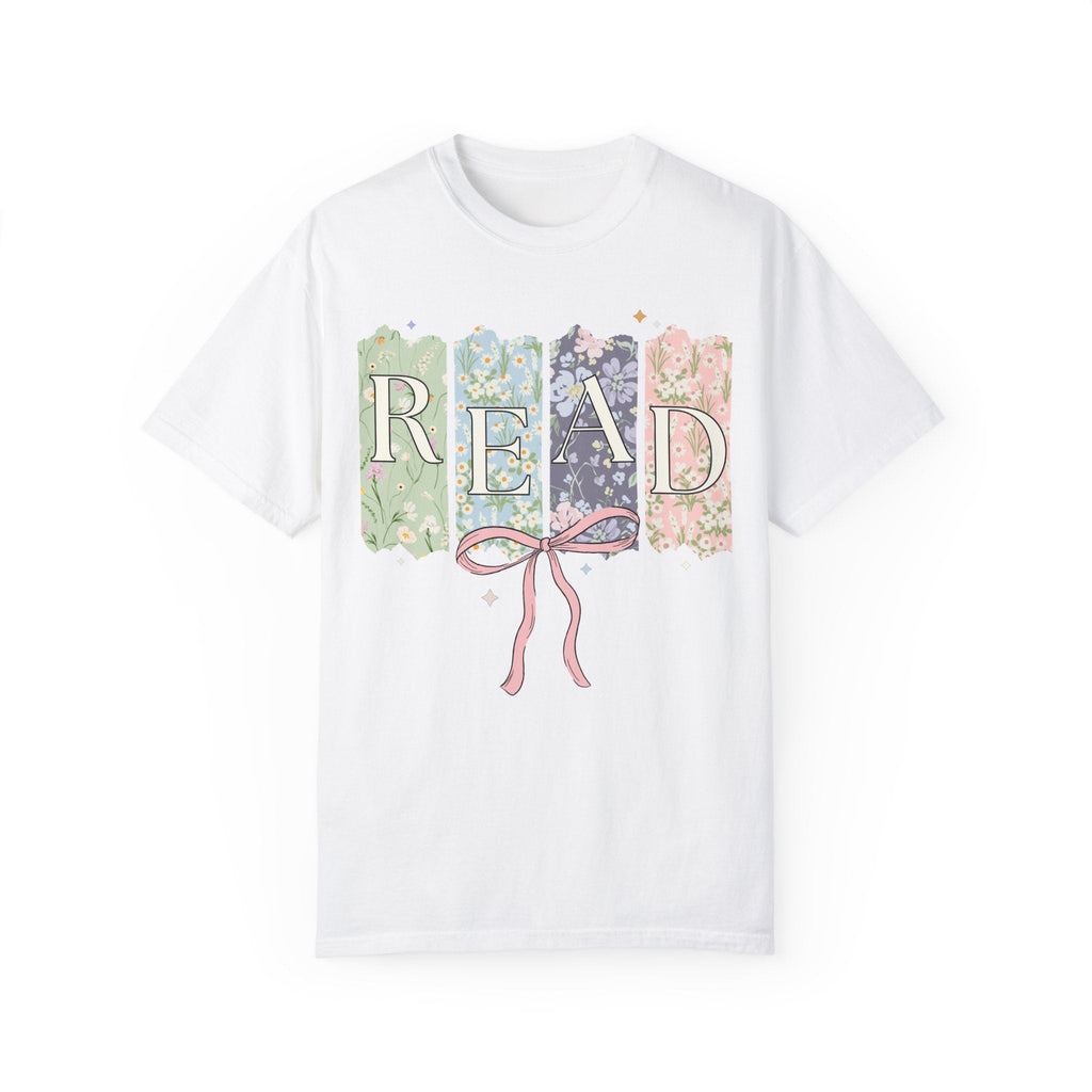 Cute Reading Tee Shirt for Reading Teacher or School Librarian: Colorful Maximalist Book Lover T-Shirt with Ribbon, Goblincore Bookworm Tee - Opal and June