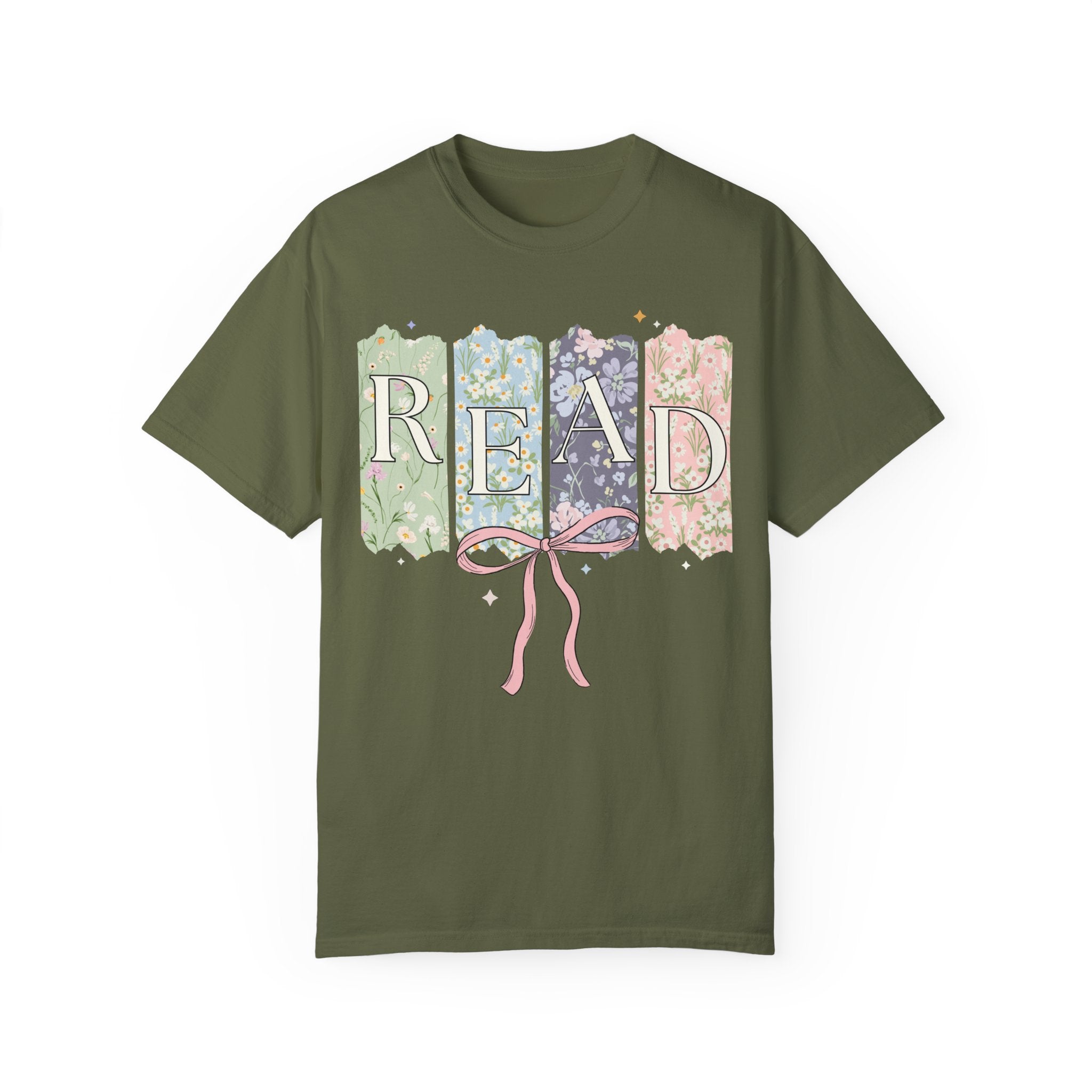 Cute Reading Tee Shirt for Reading Teacher or School Librarian: Colorful Maximalist Book Lover T-Shirt with Ribbon, Goblincore Bookworm Tee - Opal and June