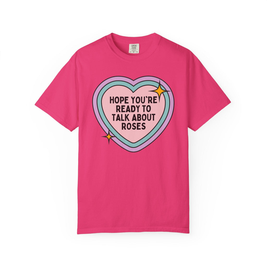 Cute Rose Gardening Tee Shirt for Mom Who Loves Growing Roses, Colorful Maximalist Garden Lover T-Shirt with Heart for Daughter who Gardens - Opal and June