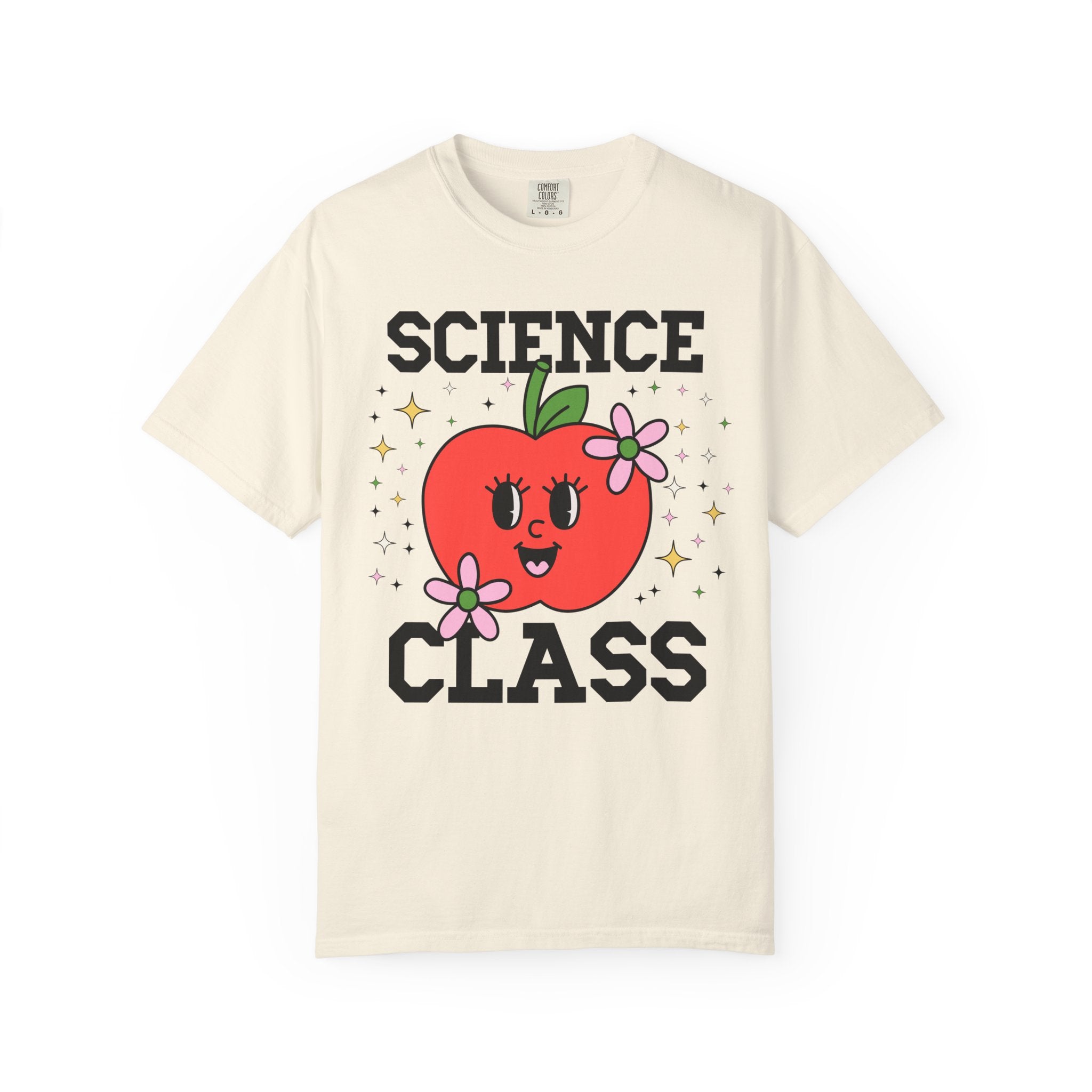 Cute Science Teacher Tee Shirt with Adorable Retro Apple with Flowers, Silly Teacher Team T-Shirt, Back to School or Meet the Teacher Night - Opal and June