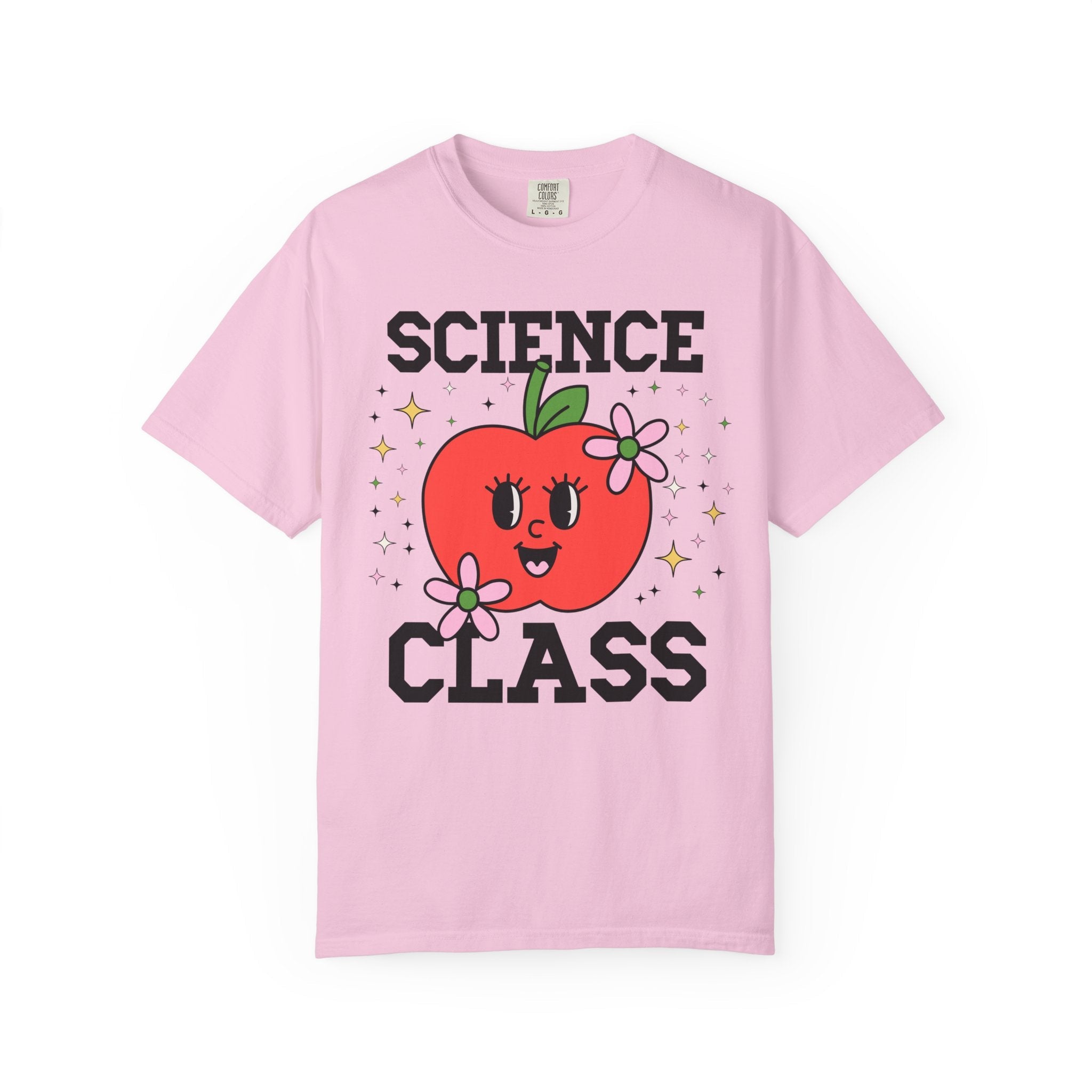 Cute Science Teacher Tee Shirt with Adorable Retro Apple with Flowers, Silly Teacher Team T-Shirt, Back to School or Meet the Teacher Night - Opal and June