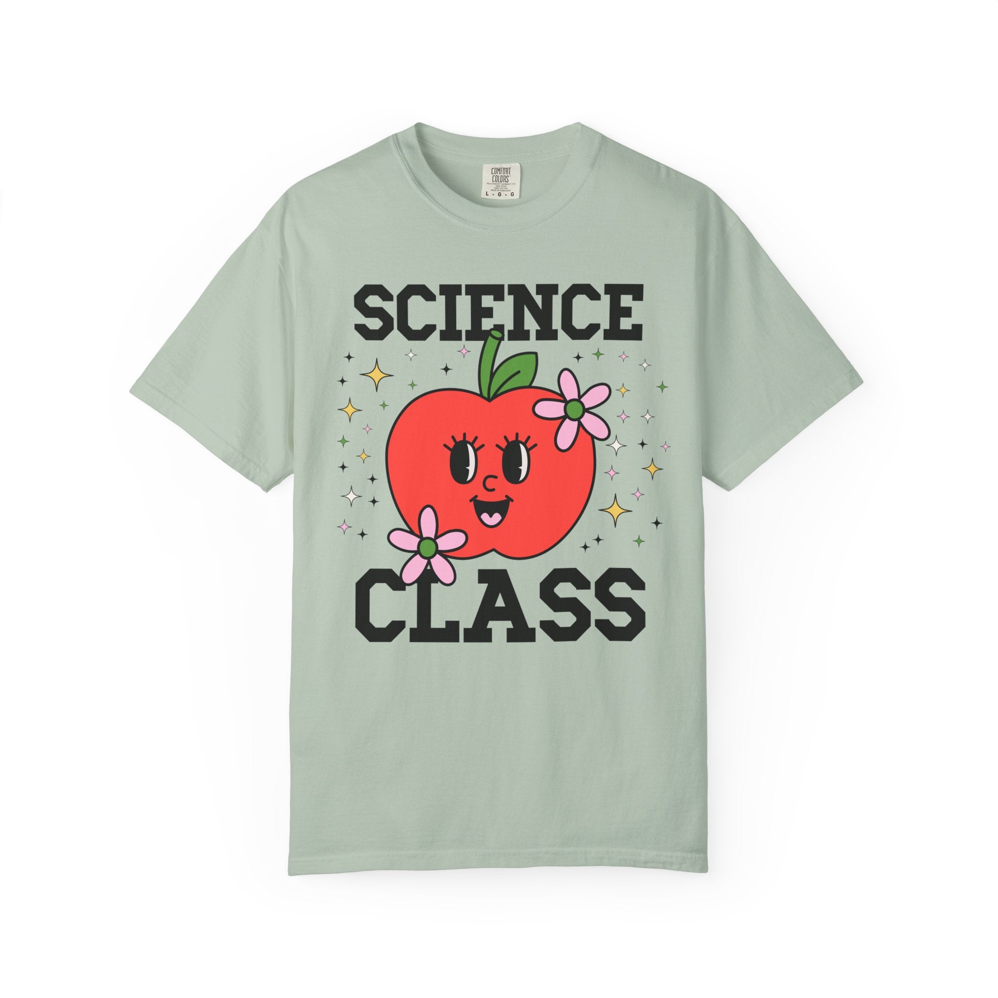 Cute Science Teacher Tee Shirt with Adorable Retro Apple with Flowers, Silly Teacher Team T-Shirt, Back to School or Meet the Teacher Night - Opal and June