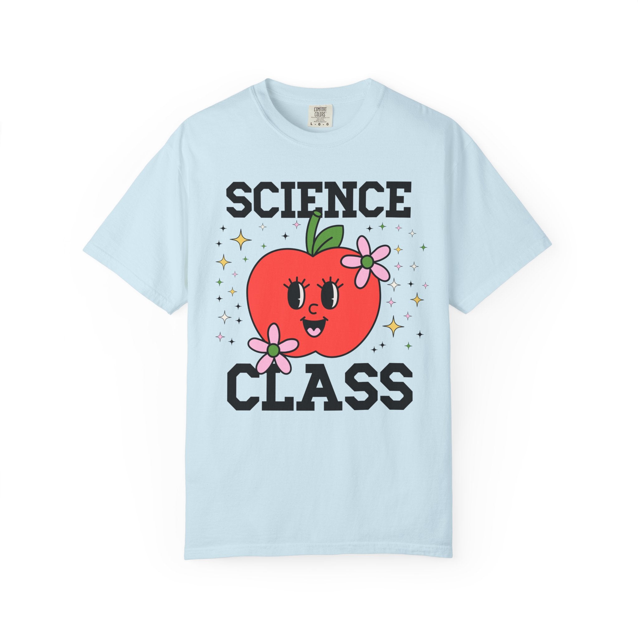 Cute Science Teacher Tee Shirt with Adorable Retro Apple with Flowers, Silly Teacher Team T-Shirt, Back to School or Meet the Teacher Night - Opal and June