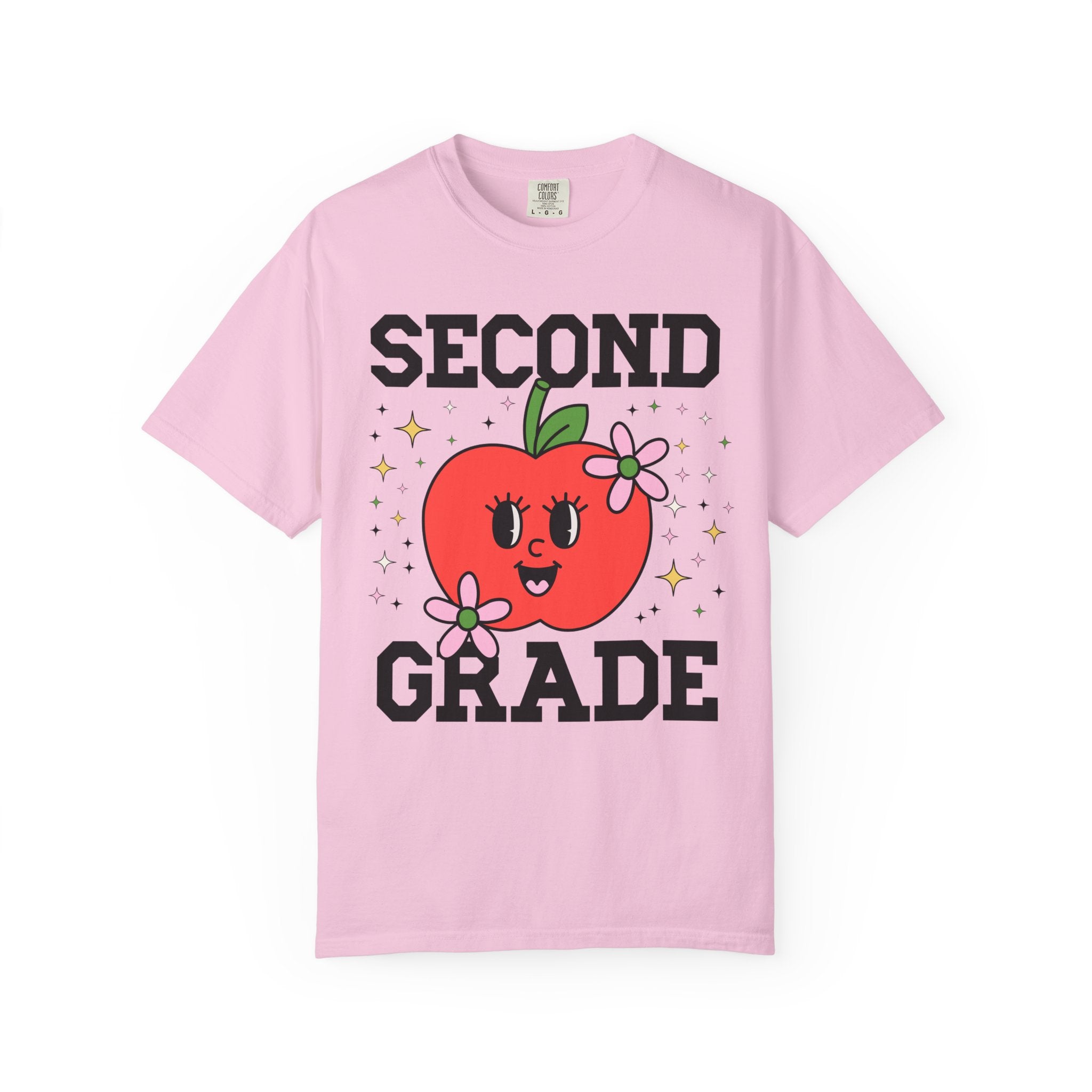 Cute Second Grade Teacher Tee Shirt with Adorable Retro Apple with Flowers, Teacher Team T-Shirt, Back to School or Meet the Teacher Night - Opal and June