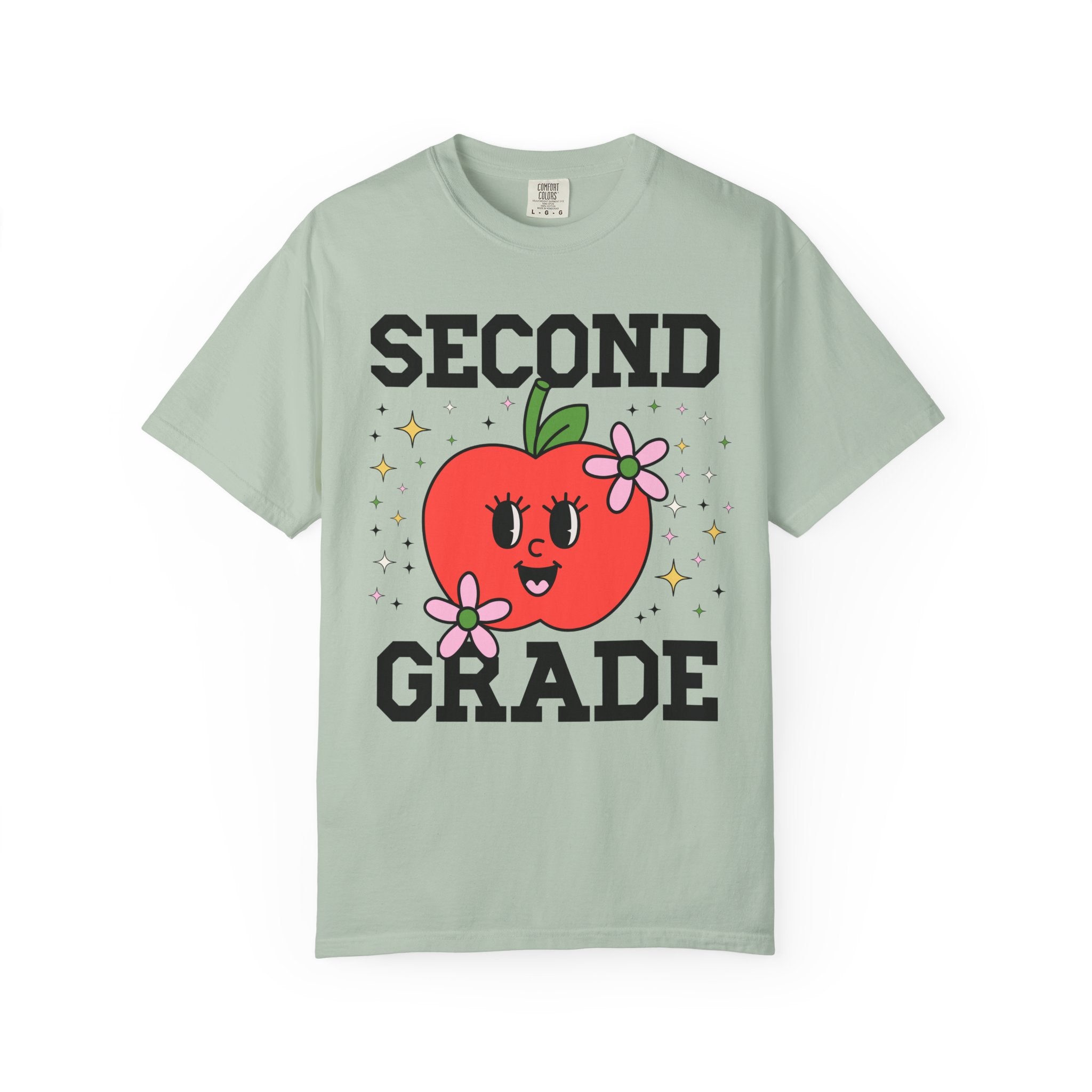 Cute Second Grade Teacher Tee Shirt with Adorable Retro Apple with Flowers, Teacher Team T-Shirt, Back to School or Meet the Teacher Night - Opal and June