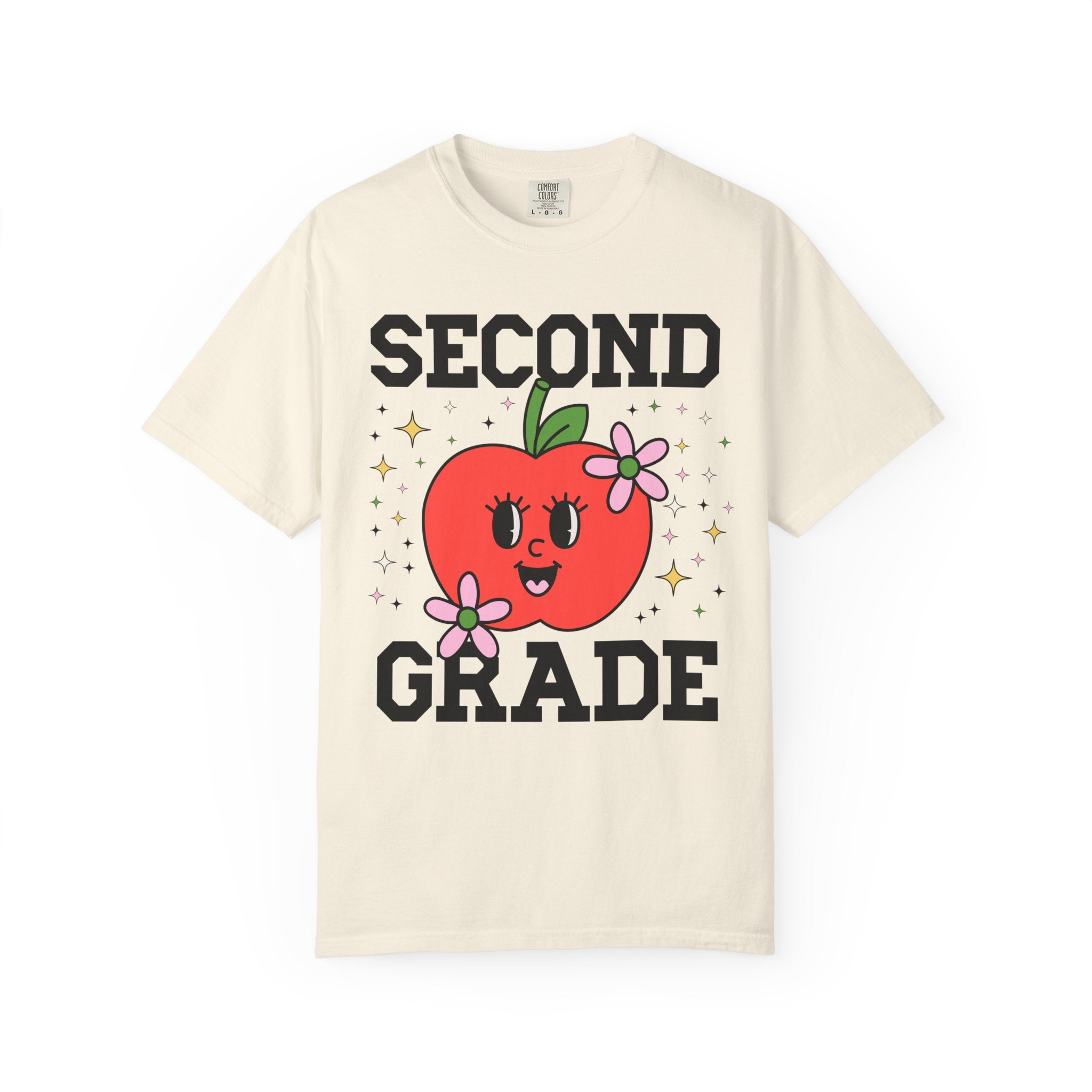 Cute Second Grade Teacher Tee Shirt with Adorable Retro Apple with Flowers, Teacher Team T-Shirt, Back to School or Meet the Teacher Night - Opal and June
