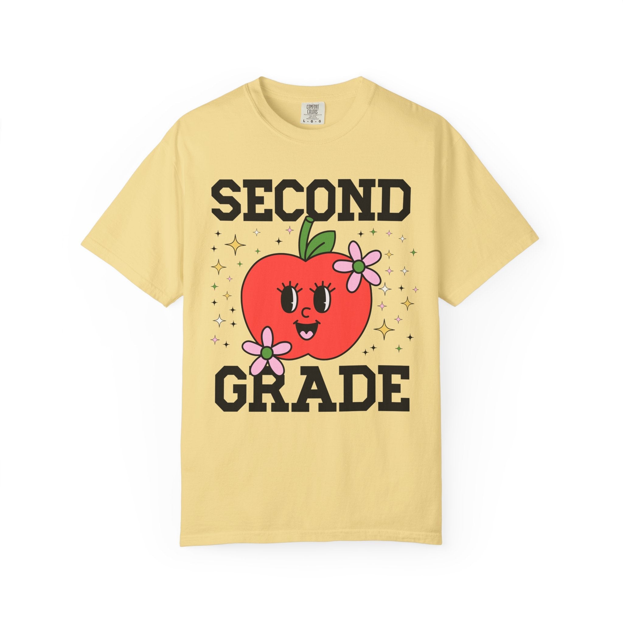 Cute Second Grade Teacher Tee Shirt with Adorable Retro Apple with Flowers, Teacher Team T-Shirt, Back to School or Meet the Teacher Night - Opal and June