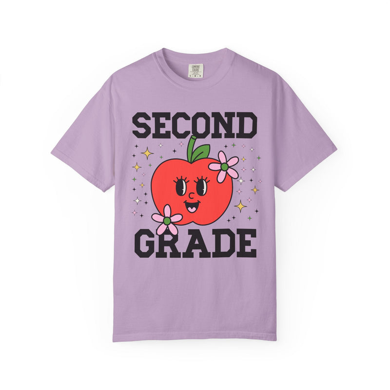 Cute Second Grade Teacher Tee Shirt with Adorable Retro Apple with Flowers, Teacher Team T-Shirt, Back to School or Meet the Teacher Night - Opal and June
